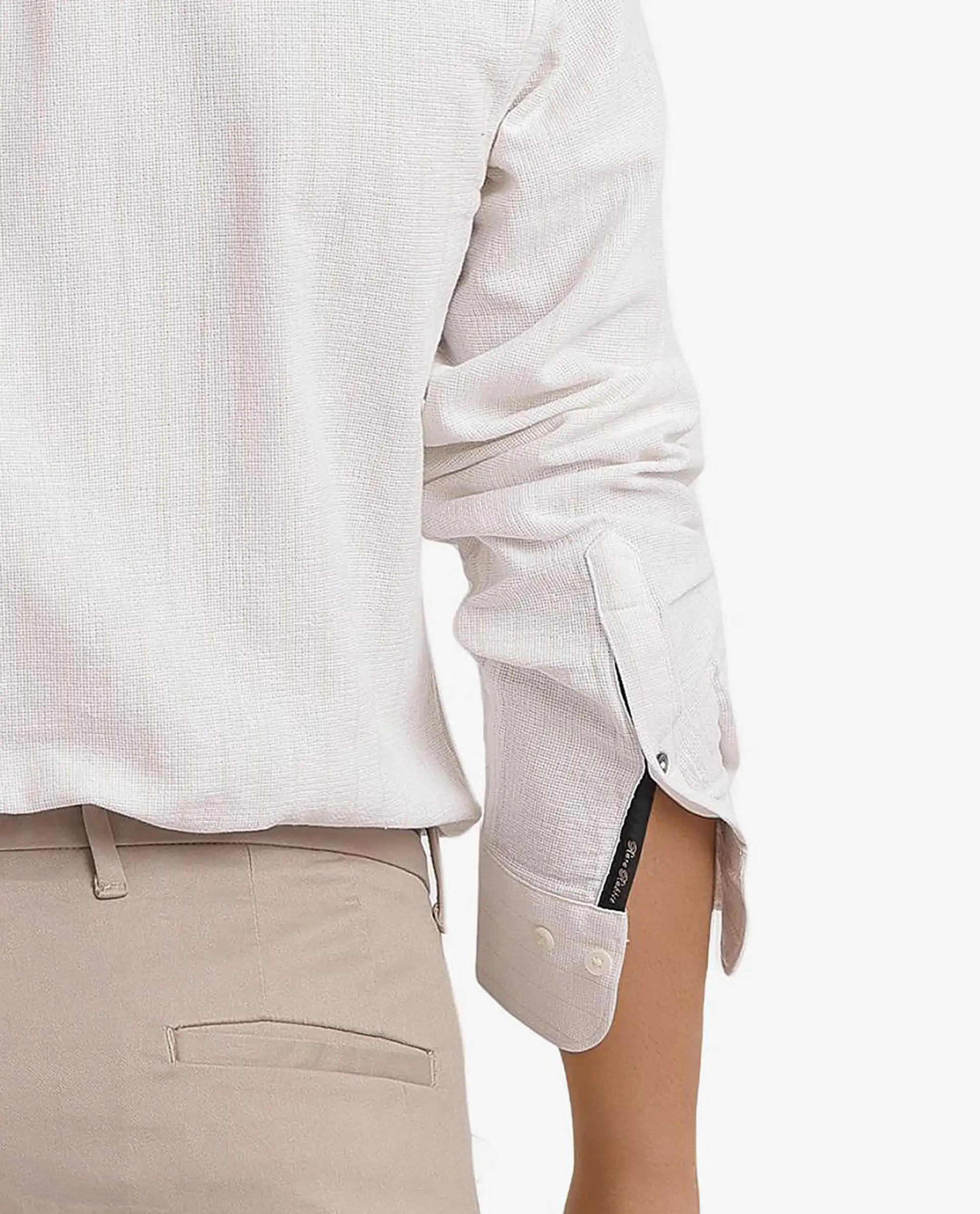 Rare Rabbit Men's Squa-1 Off White Cotton Textured Regular Fit Full Sleeve Collared Shirt - Image 3