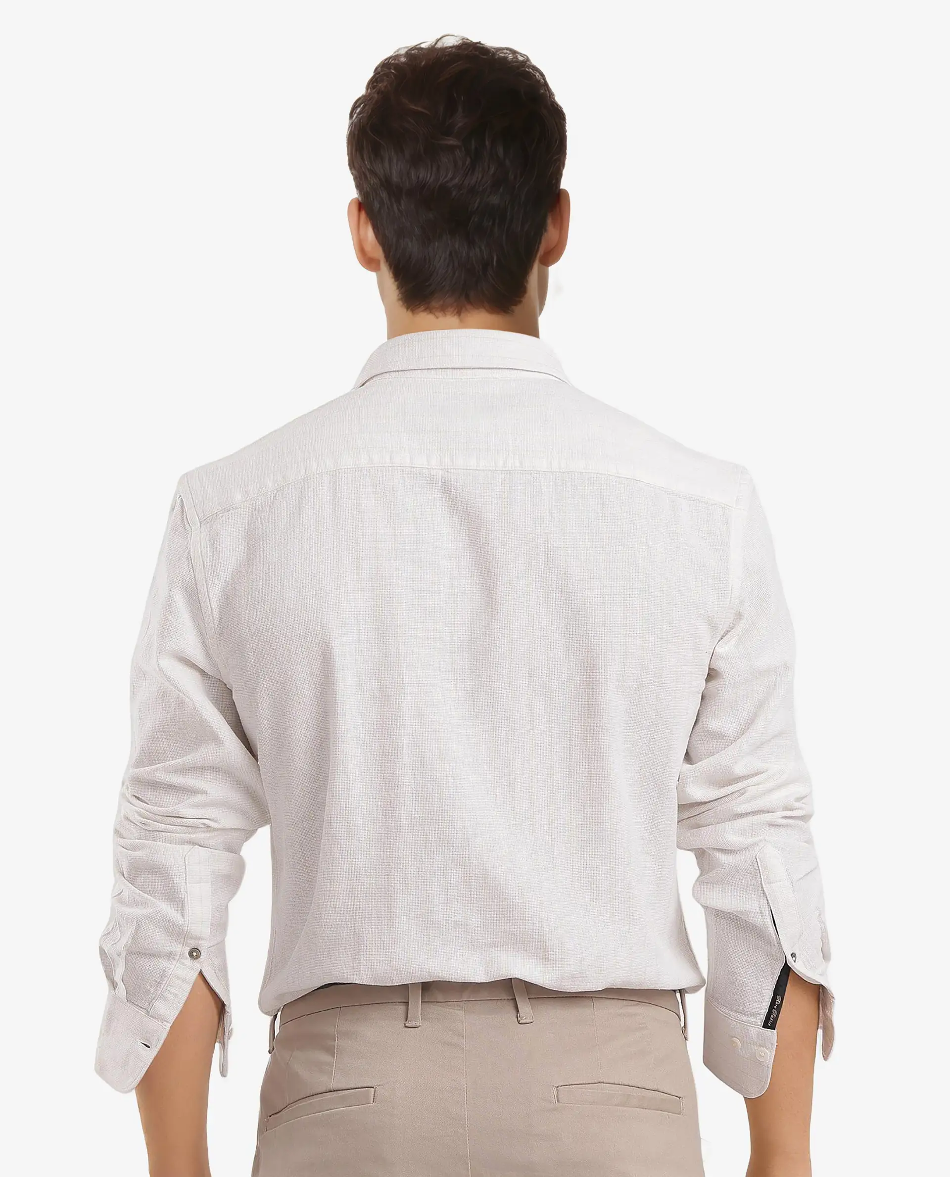 Rare Rabbit Men's Squa-1 Off White Cotton Textured Regular Fit Full Sleeve Collared Shirt - Image 4