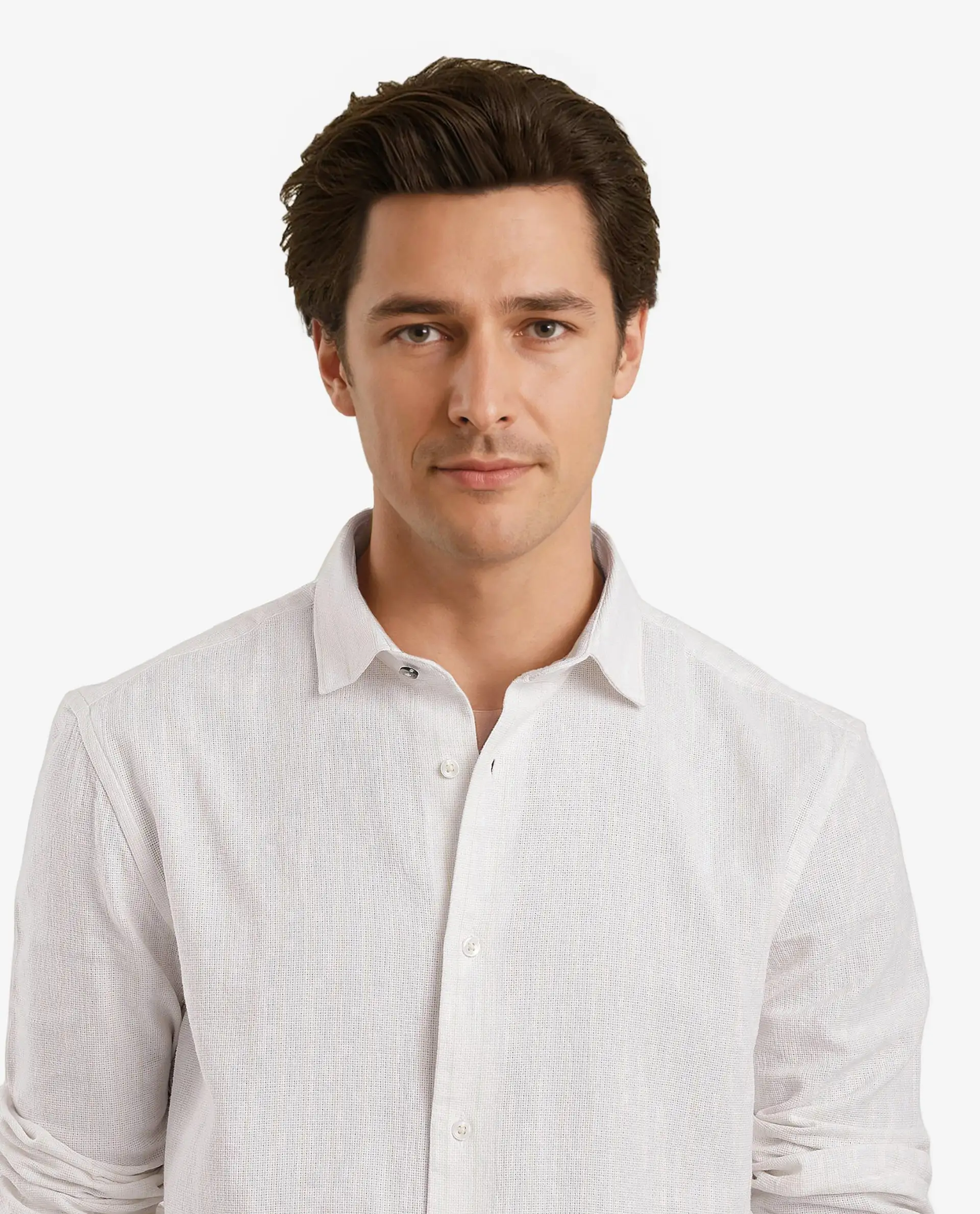 Rare Rabbit Men's Squa-1 Off White Cotton Textured Regular Fit Full Sleeve Collared Shirt - Image 5