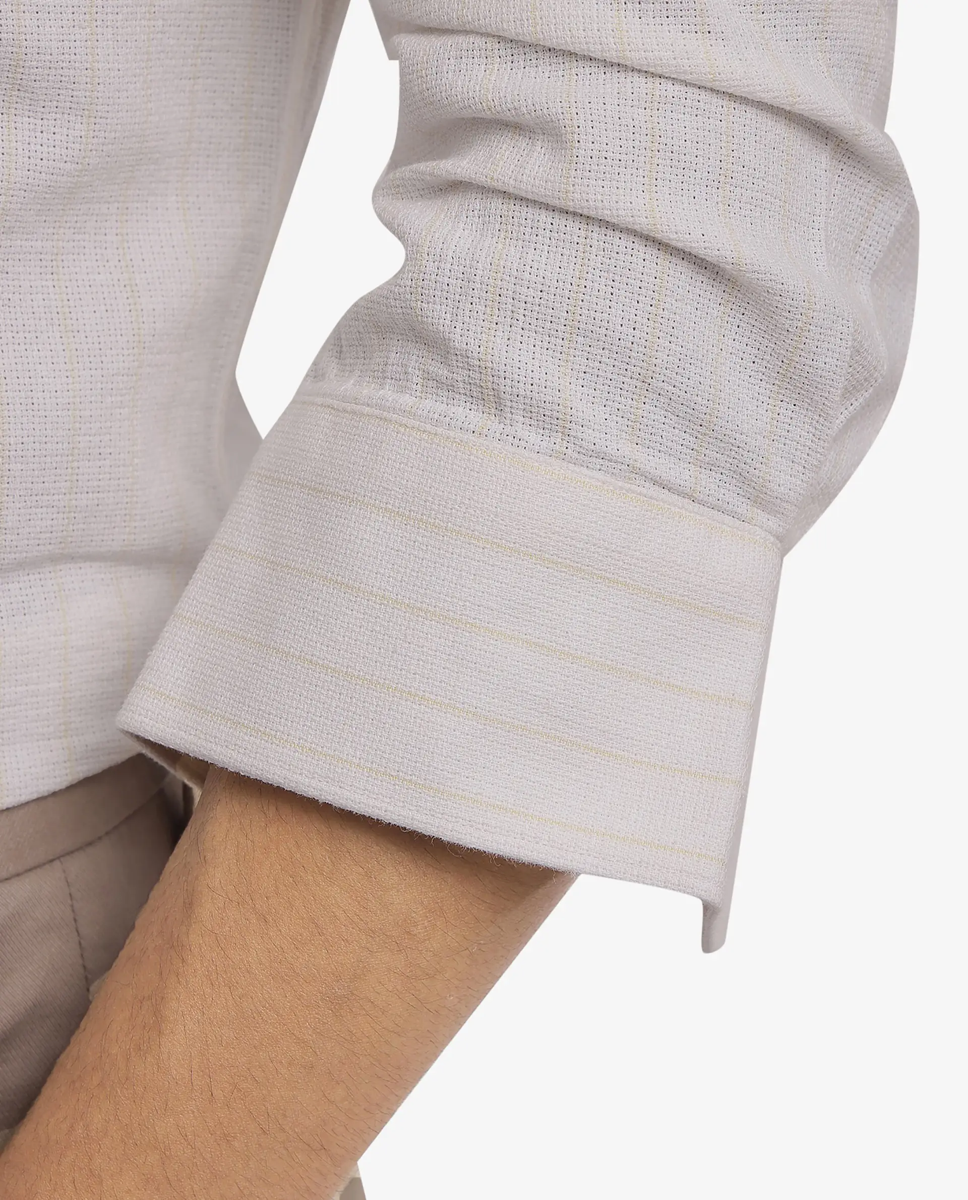 Rare Rabbit Men's Squa-1 Off White Cotton Textured Regular Fit Full Sleeve Collared Shirt - Image 7