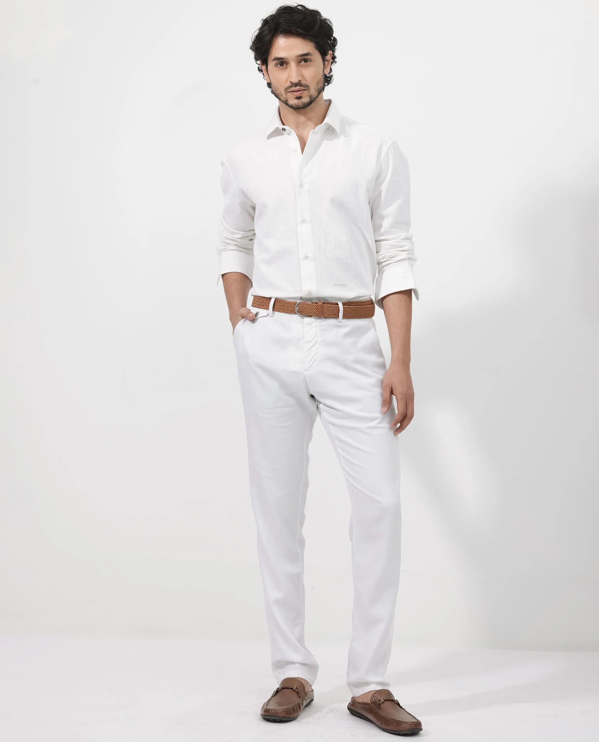 Rare Rabbit Men's Squa Off White Cotton Plain Regular Fit Full Sleeve Collared Shirt - Image 2