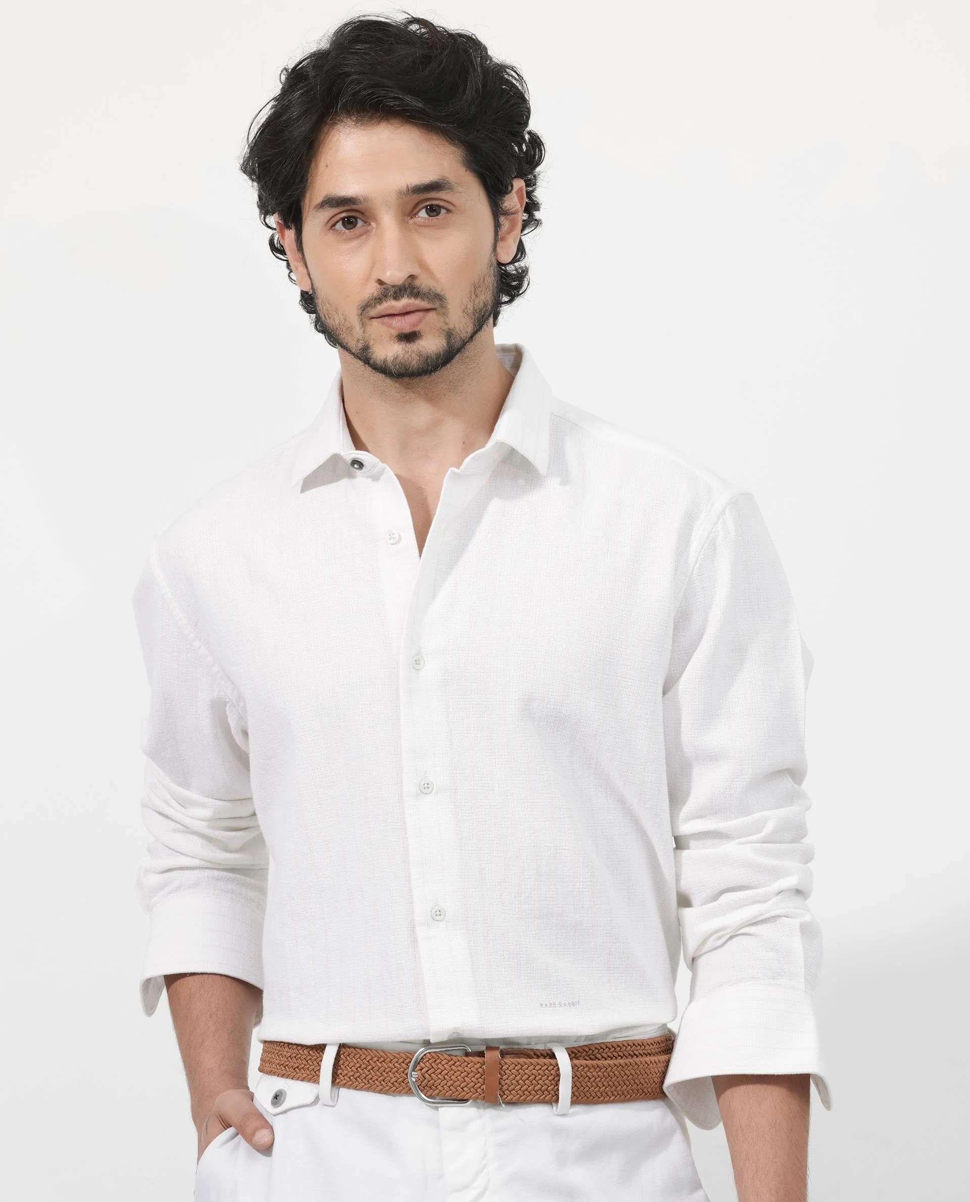 Rare Rabbit Men's Squa Off White Cotton Plain Regular Fit Full Sleeve Collared Shirt - Image 7