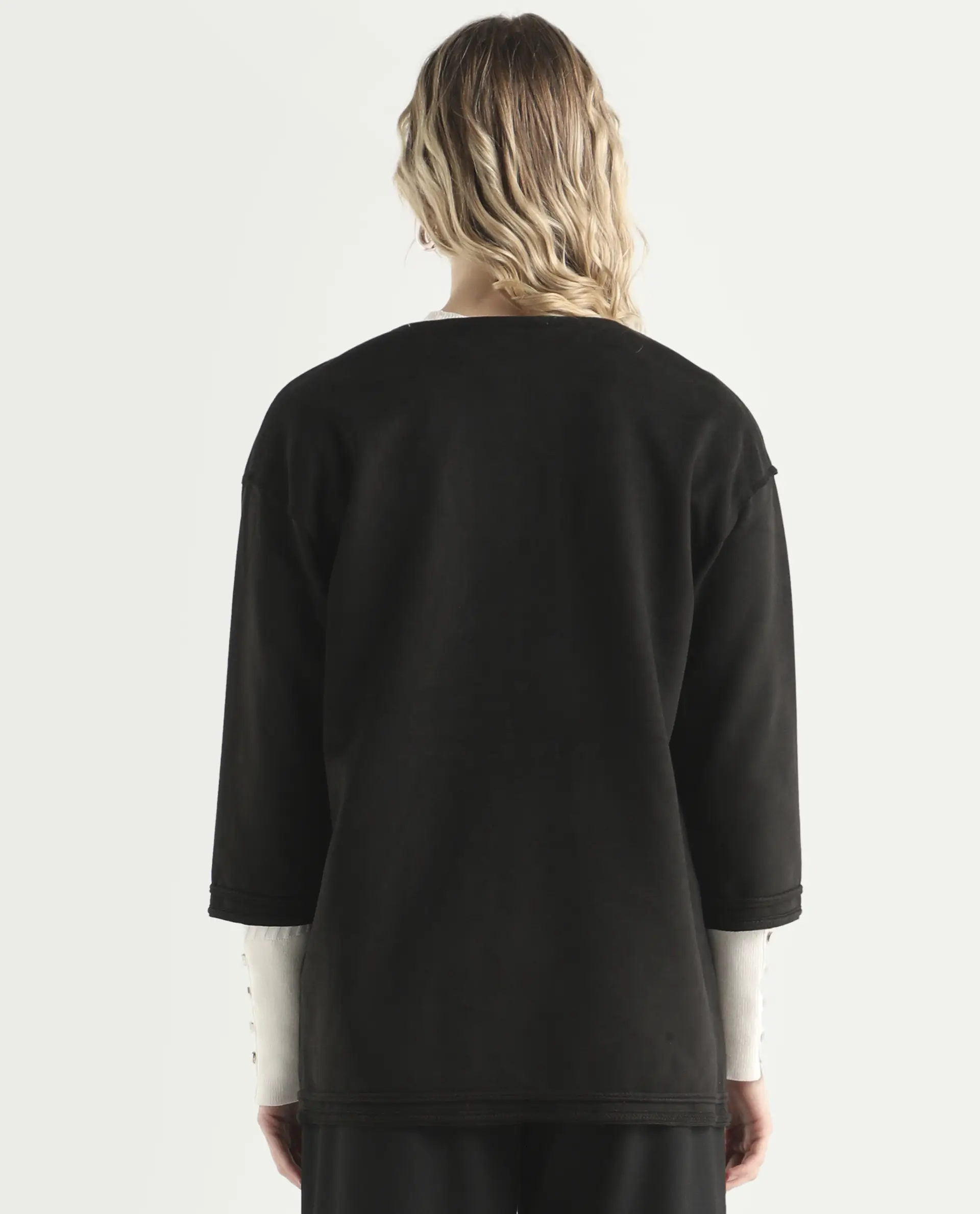 Rareism Women's Square Black Polyester Boat Neck Plain Regular Fit Jacket - Image 7