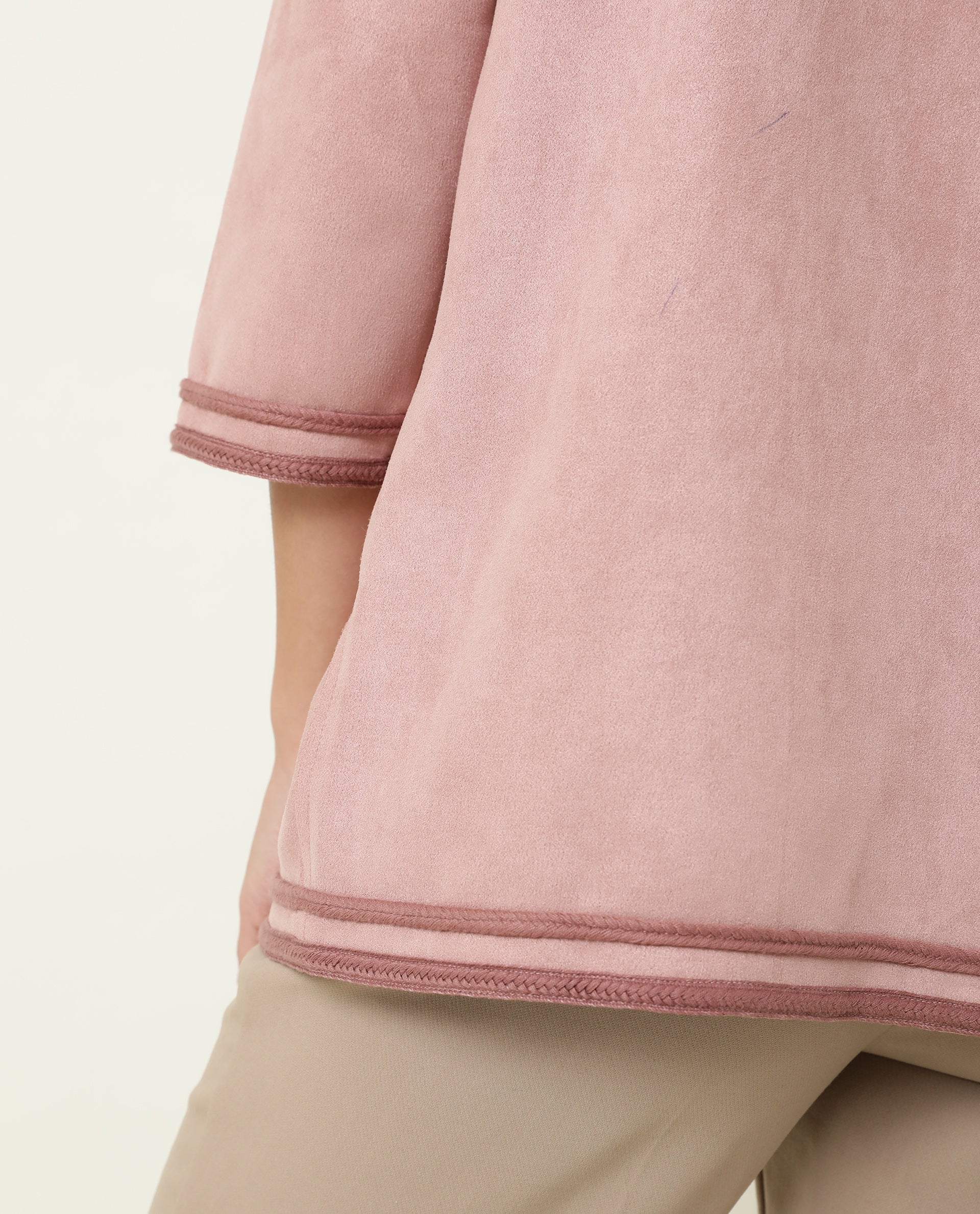 Rareism Women's Square Pink Polyester Boat Neck Plain Regular Fit Jacket - Image 6