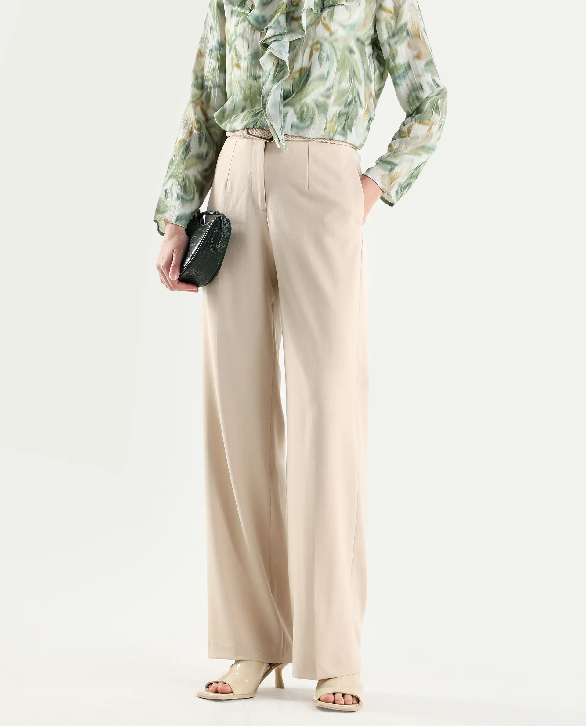 Rareism Women's Srait-1 Beige Viscose Fabric Straight Plain Trouser - Image 2