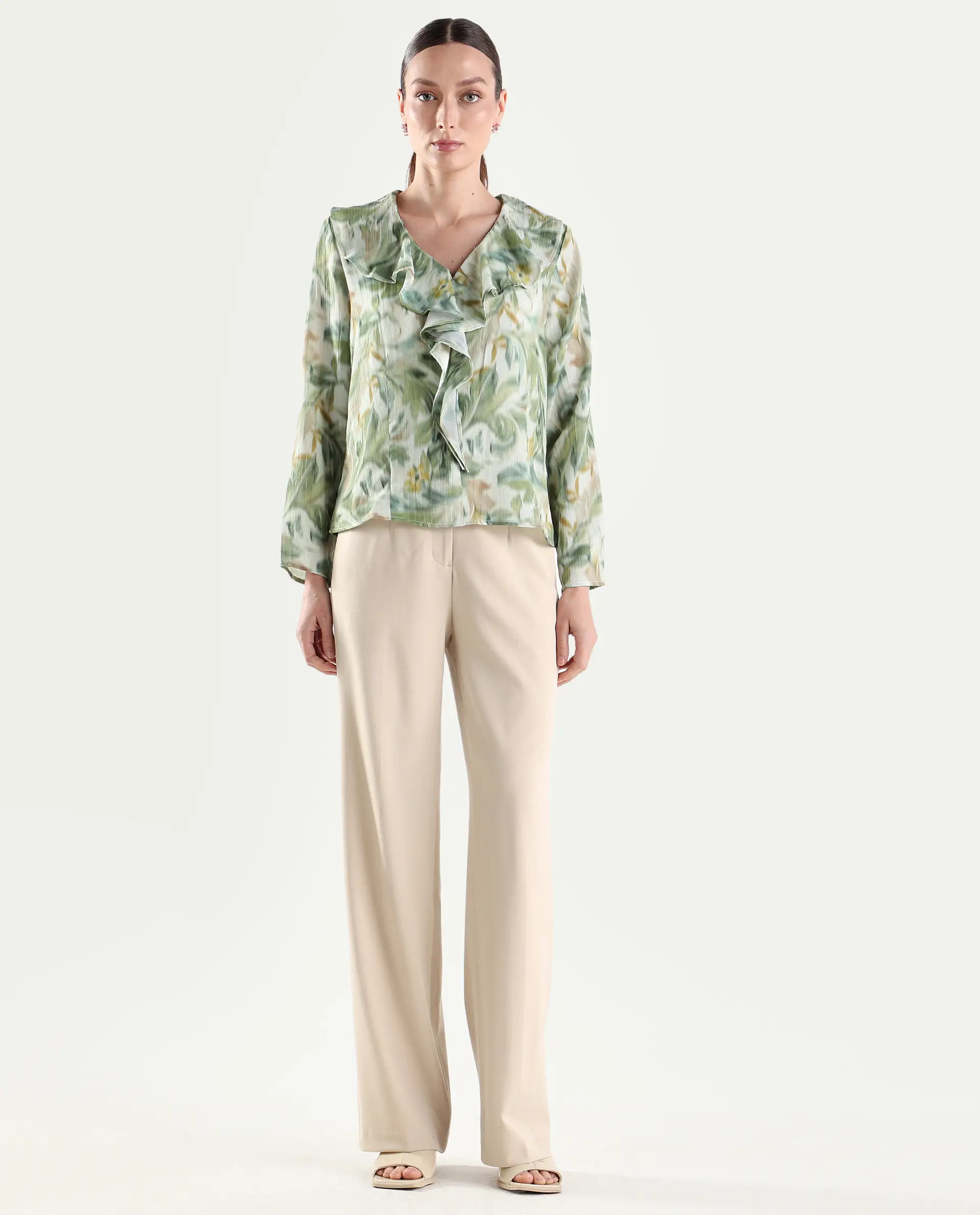Rareism Women's Srait-1 Beige Viscose Fabric Straight Plain Trouser - Image 3