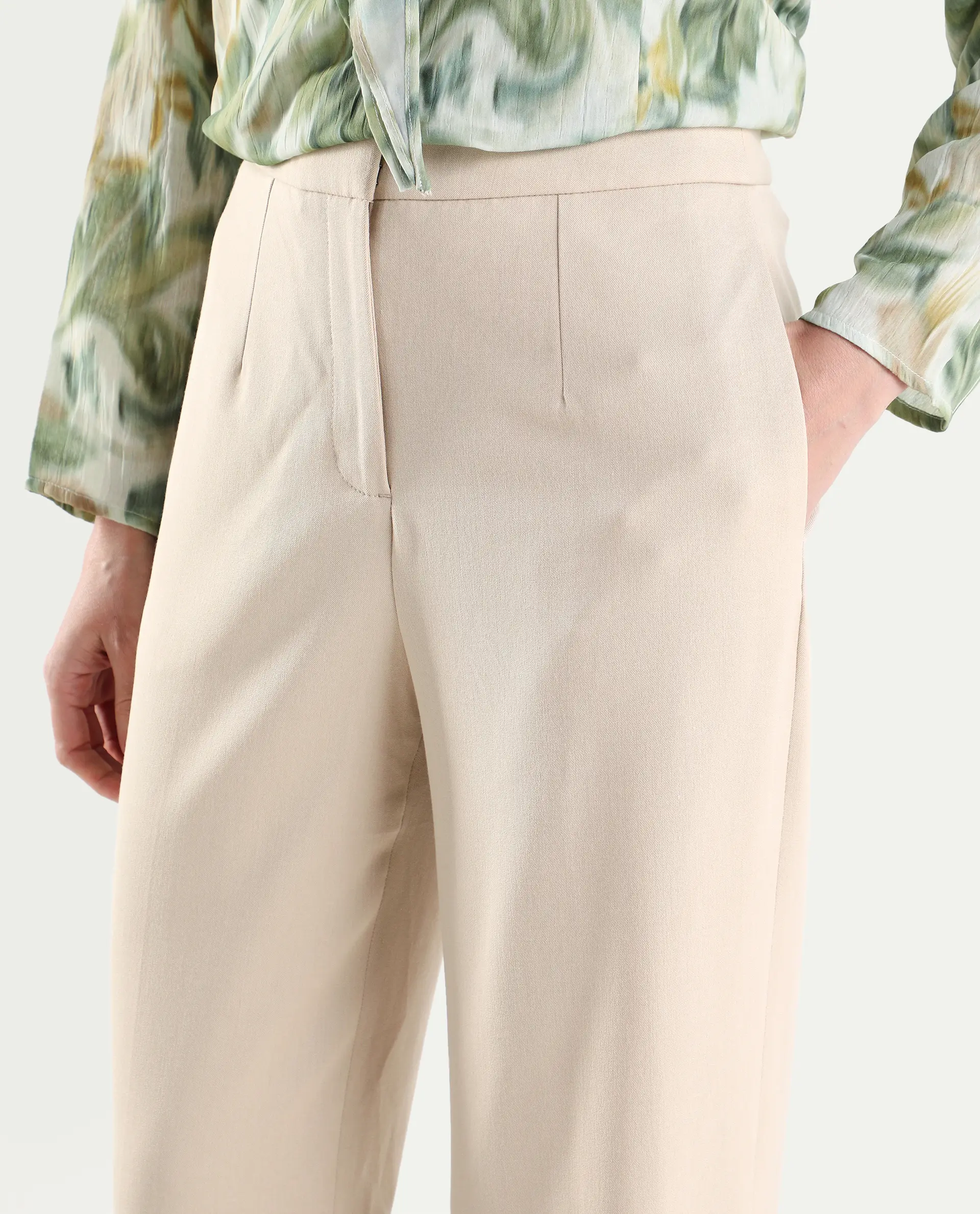 Rareism Women's Srait-1 Beige Viscose Fabric Straight Plain Trouser - Image 4