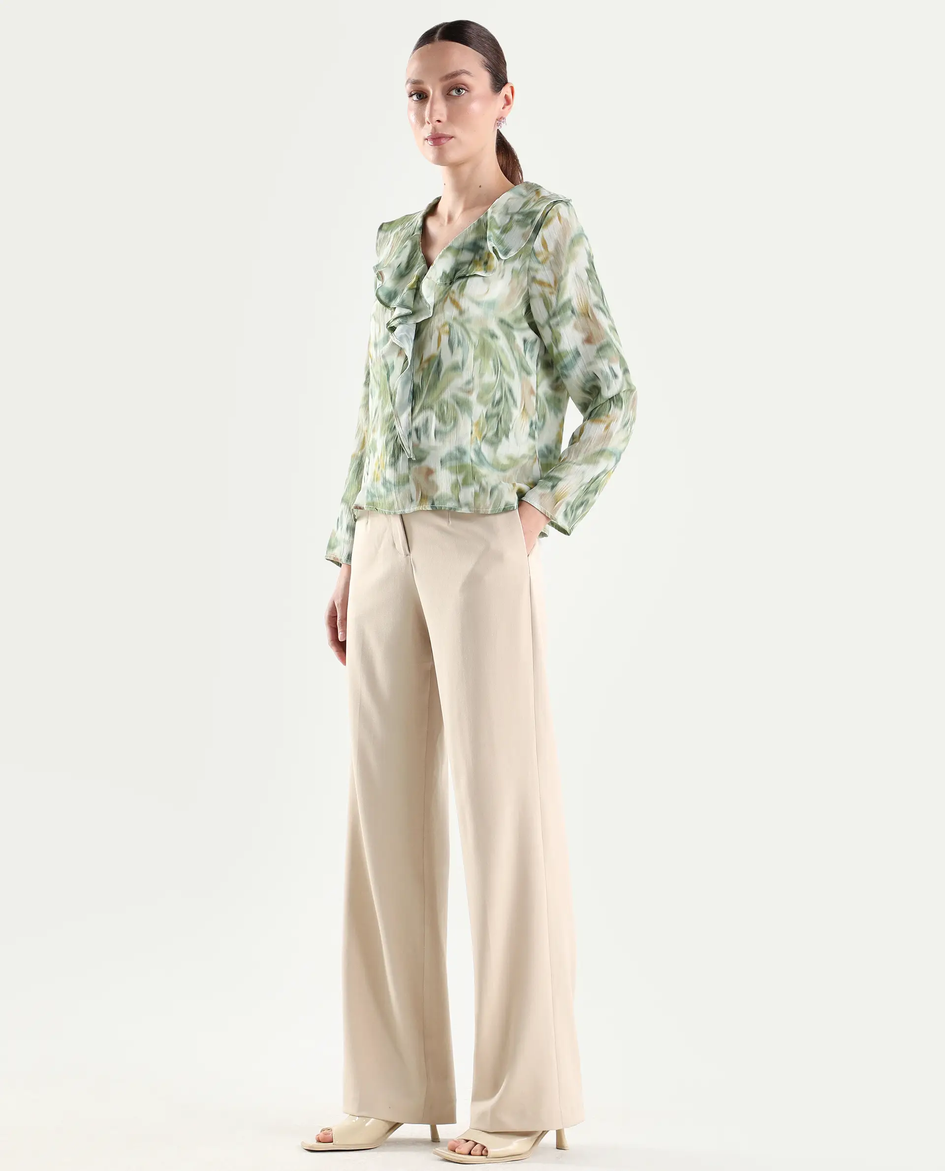 Rareism Women's Srait-1 Beige Viscose Fabric Straight Plain Trouser - Image 5