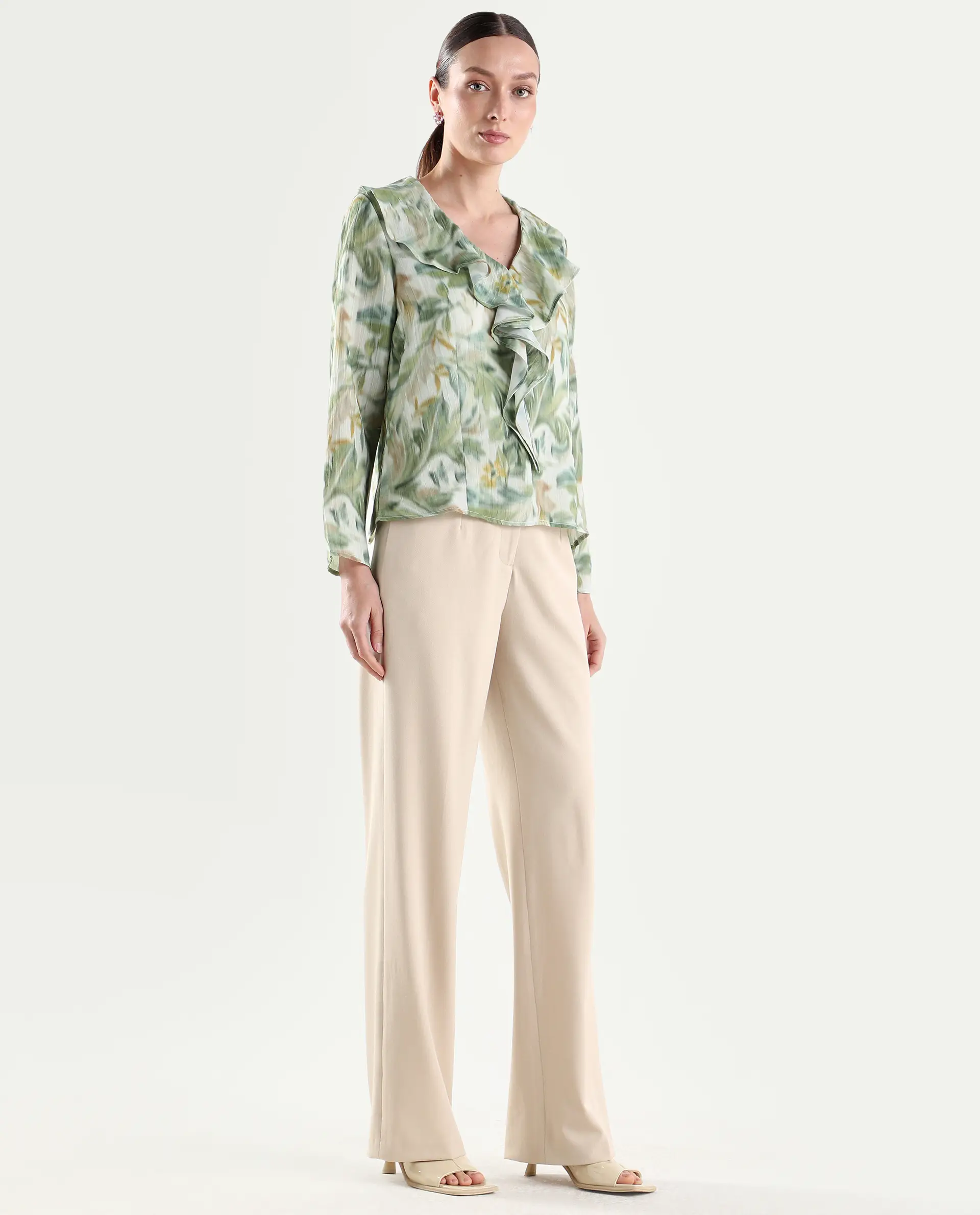 Rareism Women's Srait-1 Beige Viscose Fabric Straight Plain Trouser - Image 6