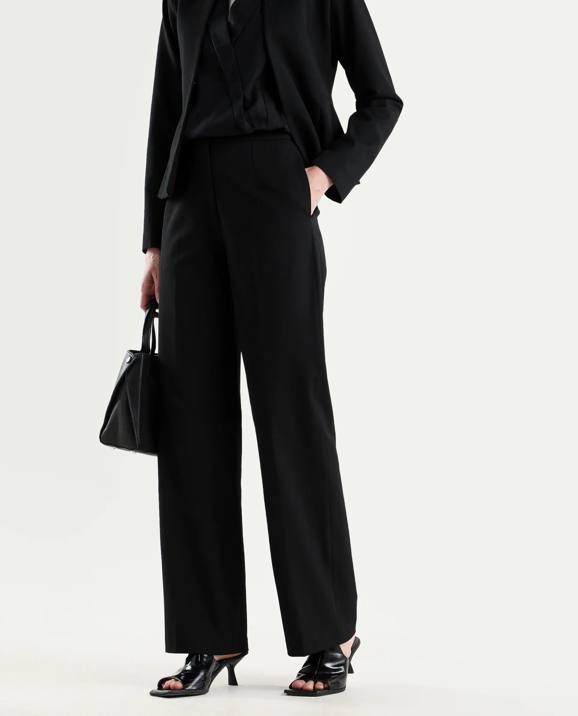 Rareism Women's Srait-1 Black Viscose Fabric Straight Plain Trouser - Image 3