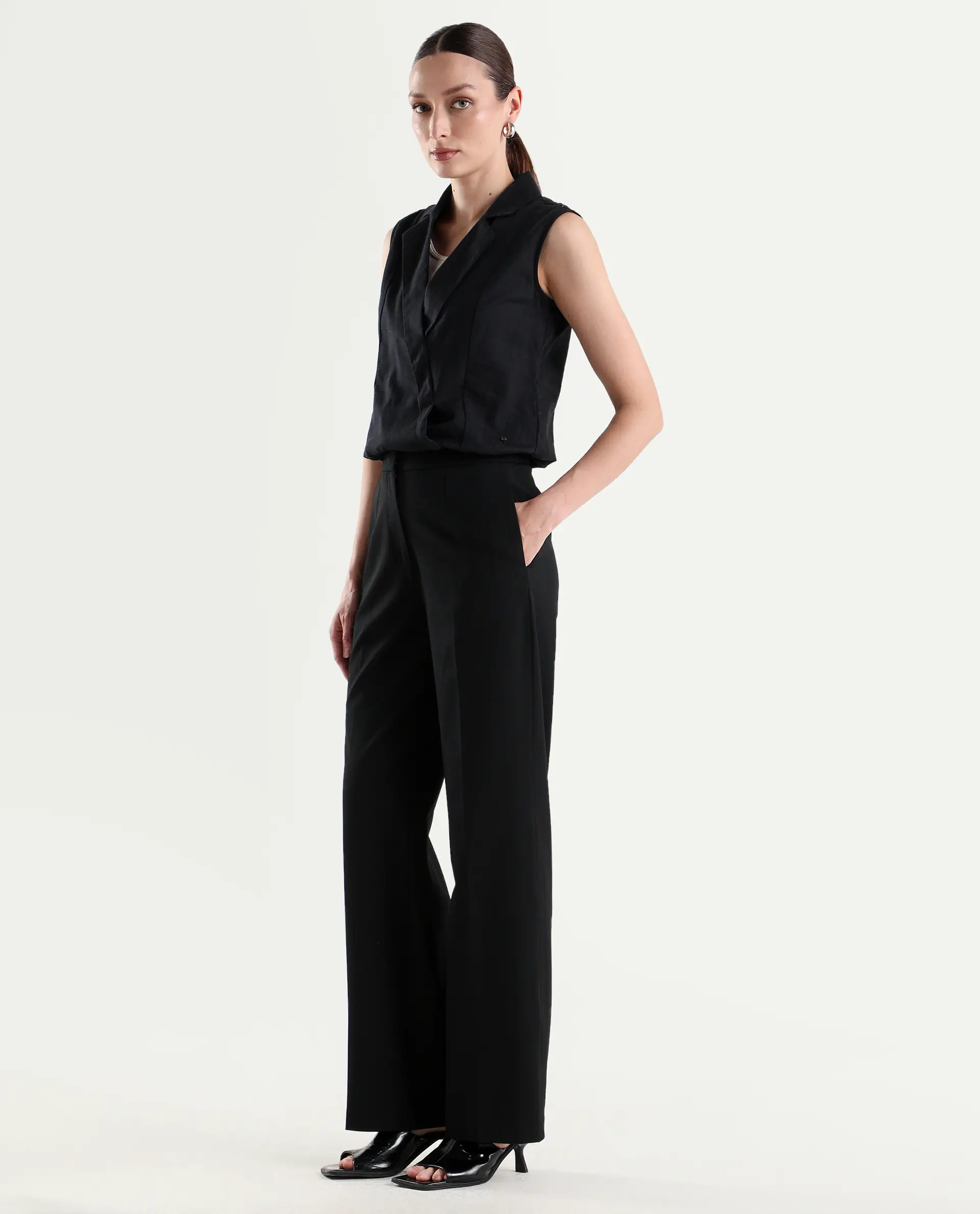 Rareism Women's Srait-1 Black Viscose Fabric Straight Plain Trouser - Image 5