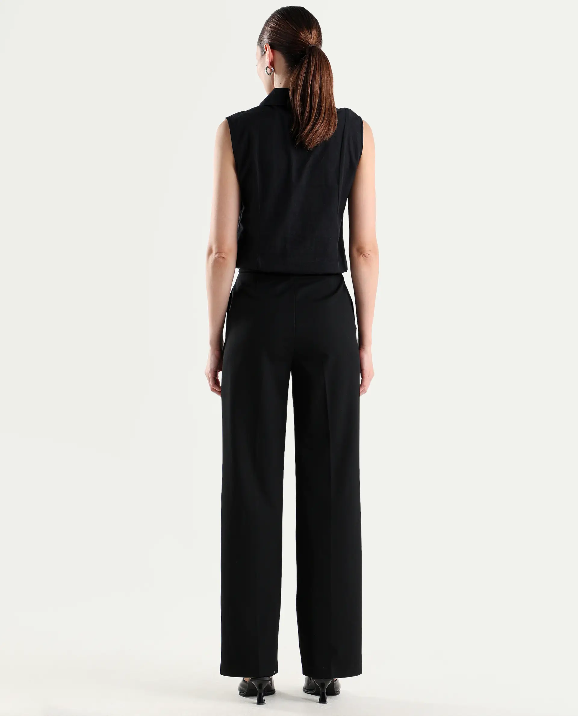 Rareism Women's Srait-1 Black Viscose Fabric Straight Plain Trouser - Image 7