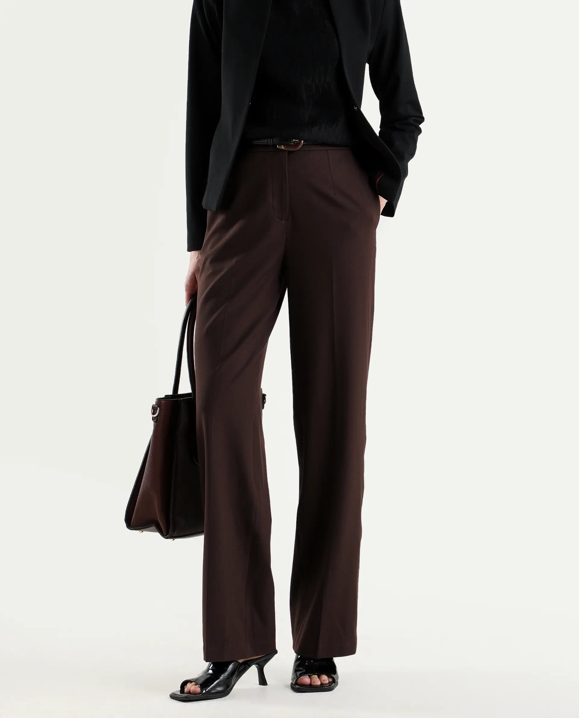 Rareism Women's Srait-1 Brown Viscose Fabric Straight Plain Trouser - Image 2