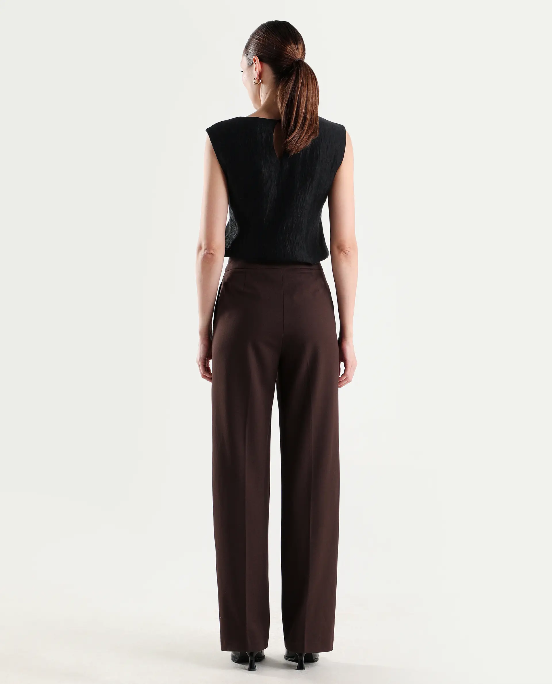 Rareism Women's Srait-1 Brown Viscose Fabric Straight Plain Trouser - Image 6