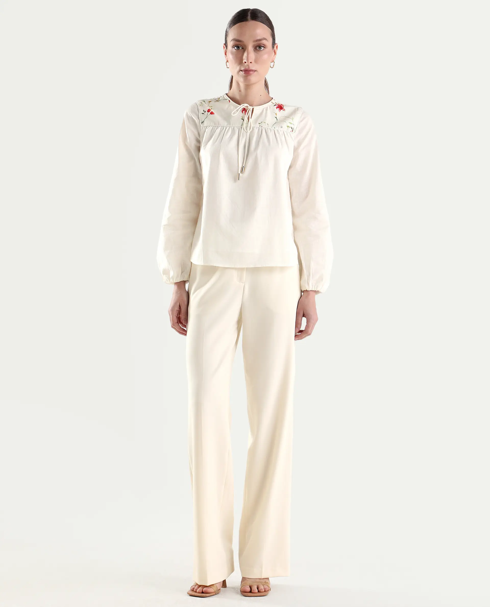 Rareism Women's Srait-1 Off White Viscose Fabric Straight Plain Trouser - Image 3