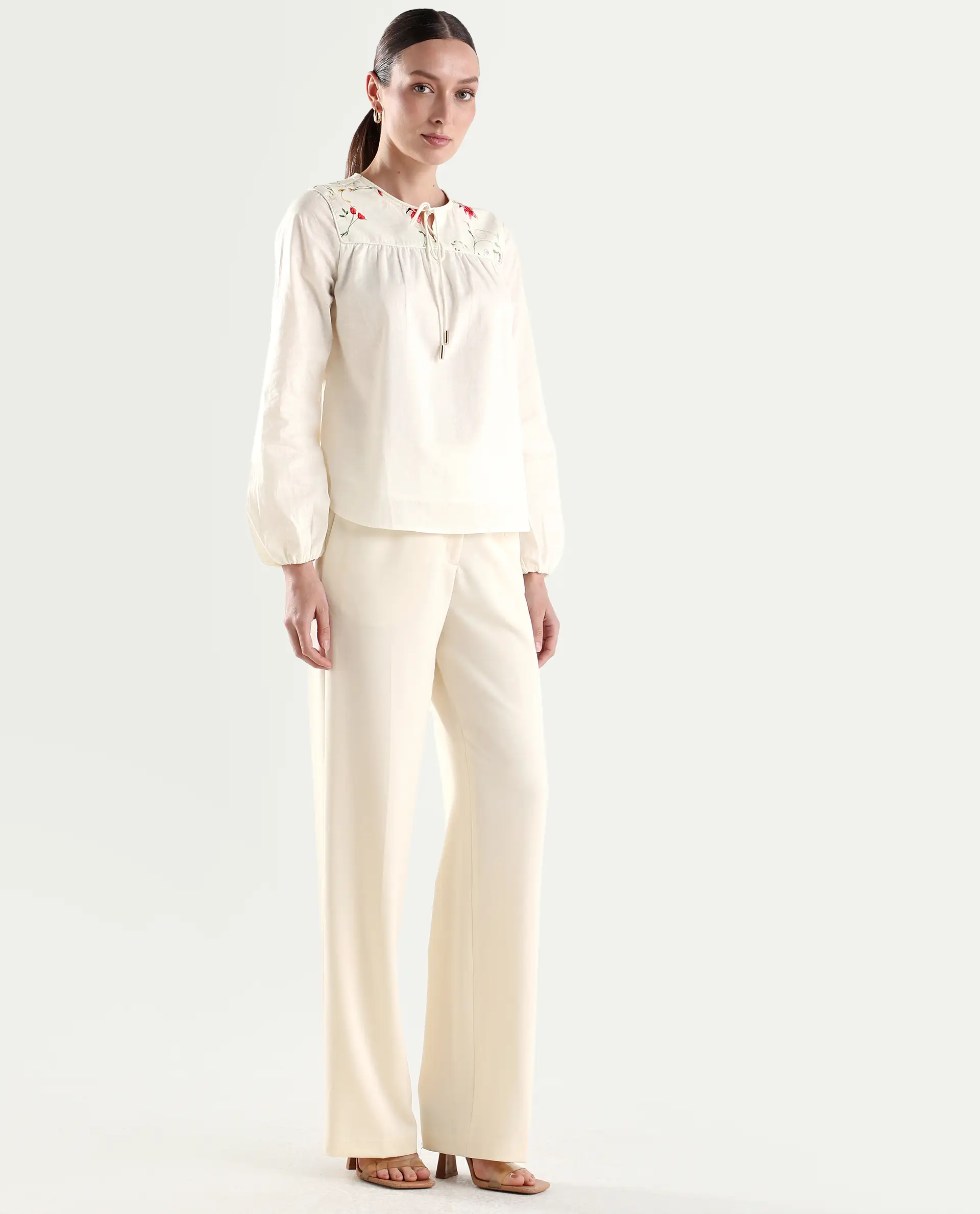 Rareism Women's Srait-1 Off White Viscose Fabric Straight Plain Trouser - Image 5
