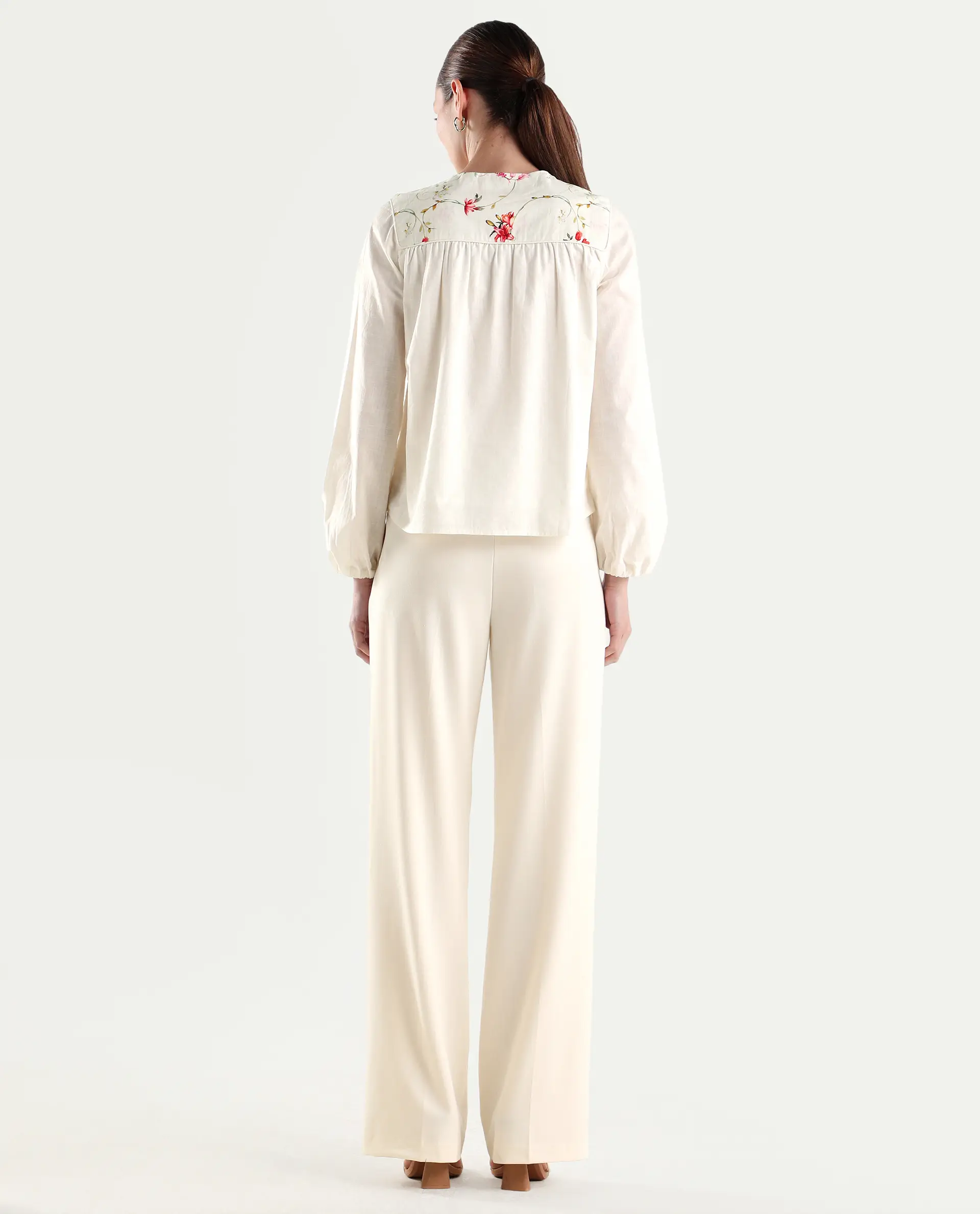 Rareism Women's Srait-1 Off White Viscose Fabric Straight Plain Trouser - Image 6