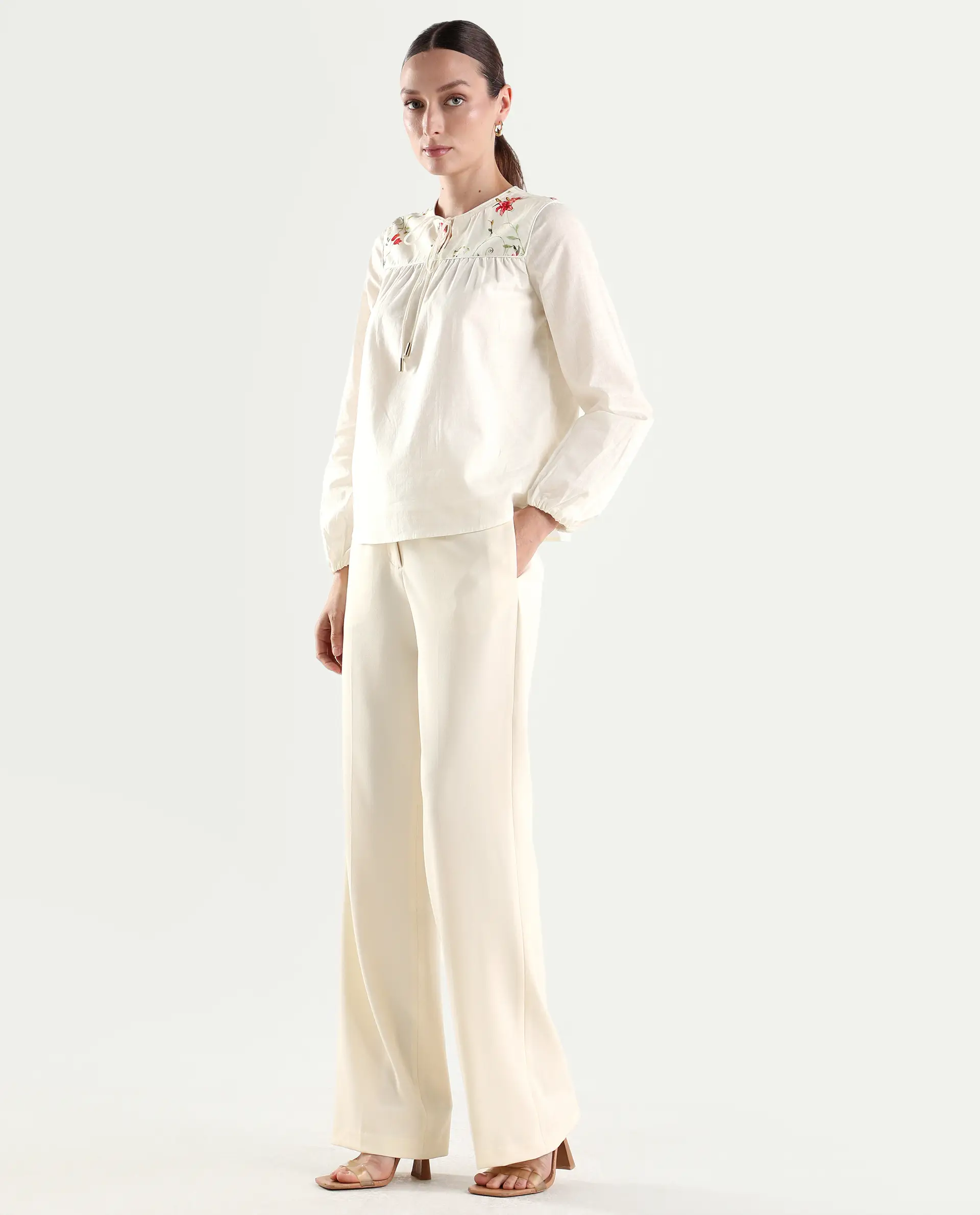 Rareism Women's Srait-1 Off White Viscose Fabric Straight Plain Trouser - Image 7