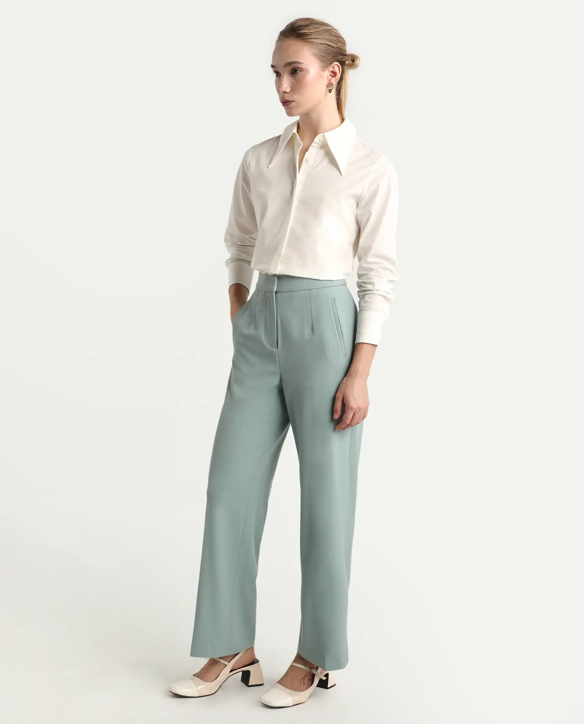 Rareism Women's Srait Aqua Polyester blend Straight Fit Travel Trouser - Image 4