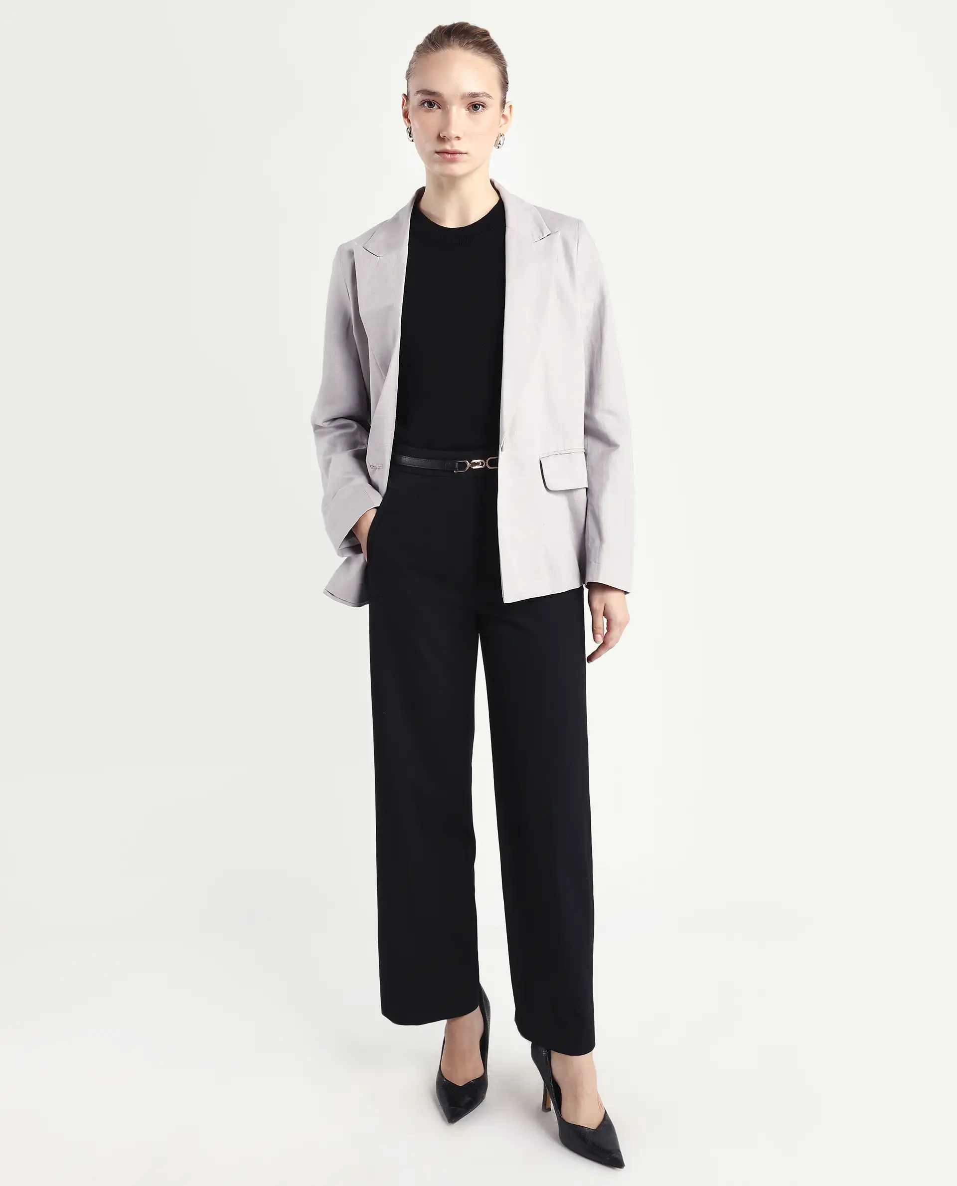 Rareism Women's Srait Black Polyester Blend Straight Fit Travel Trouser