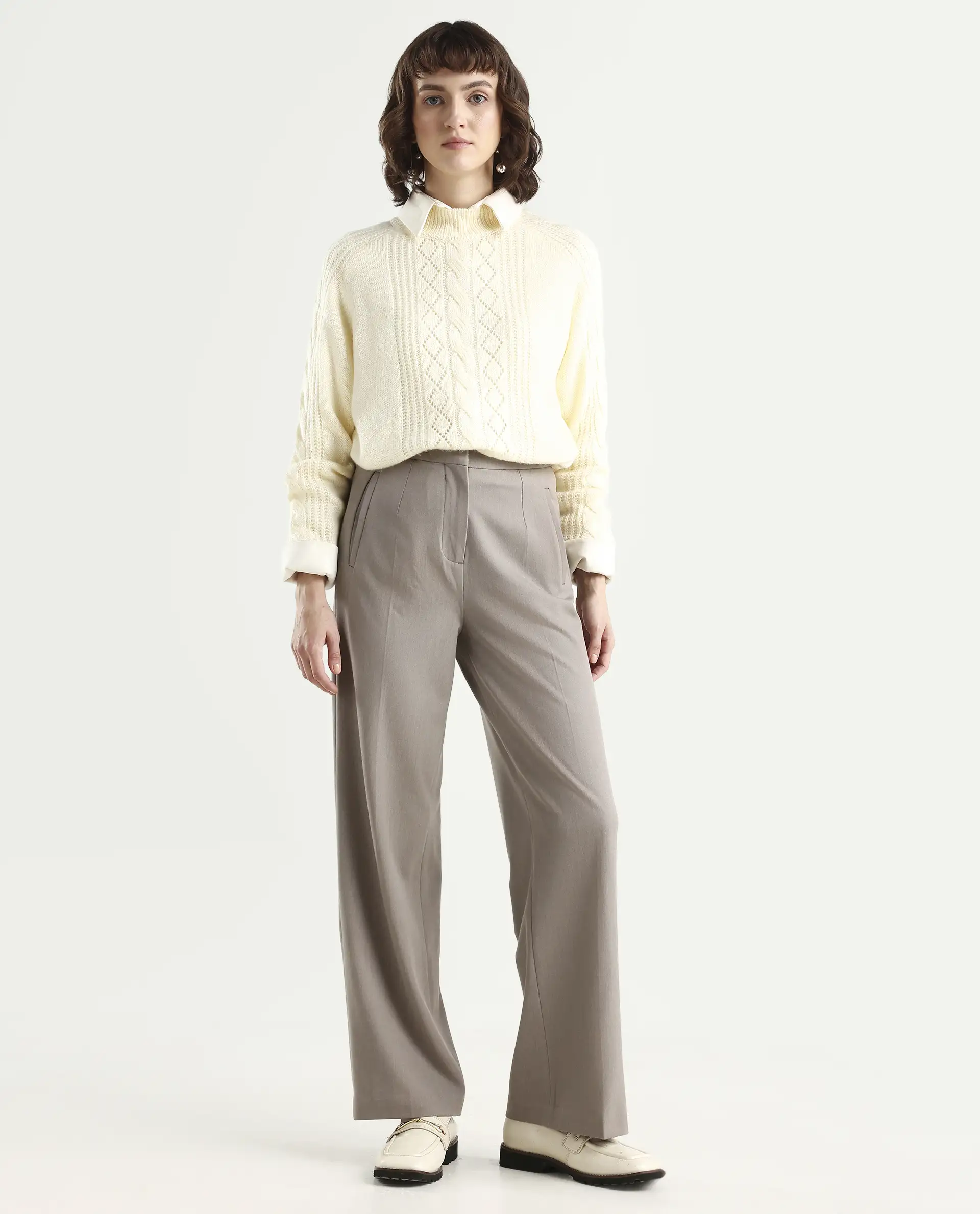 Rareism Women's Srait Fawn Polyester Blend Straight Fit Travel Trouser - Image 2