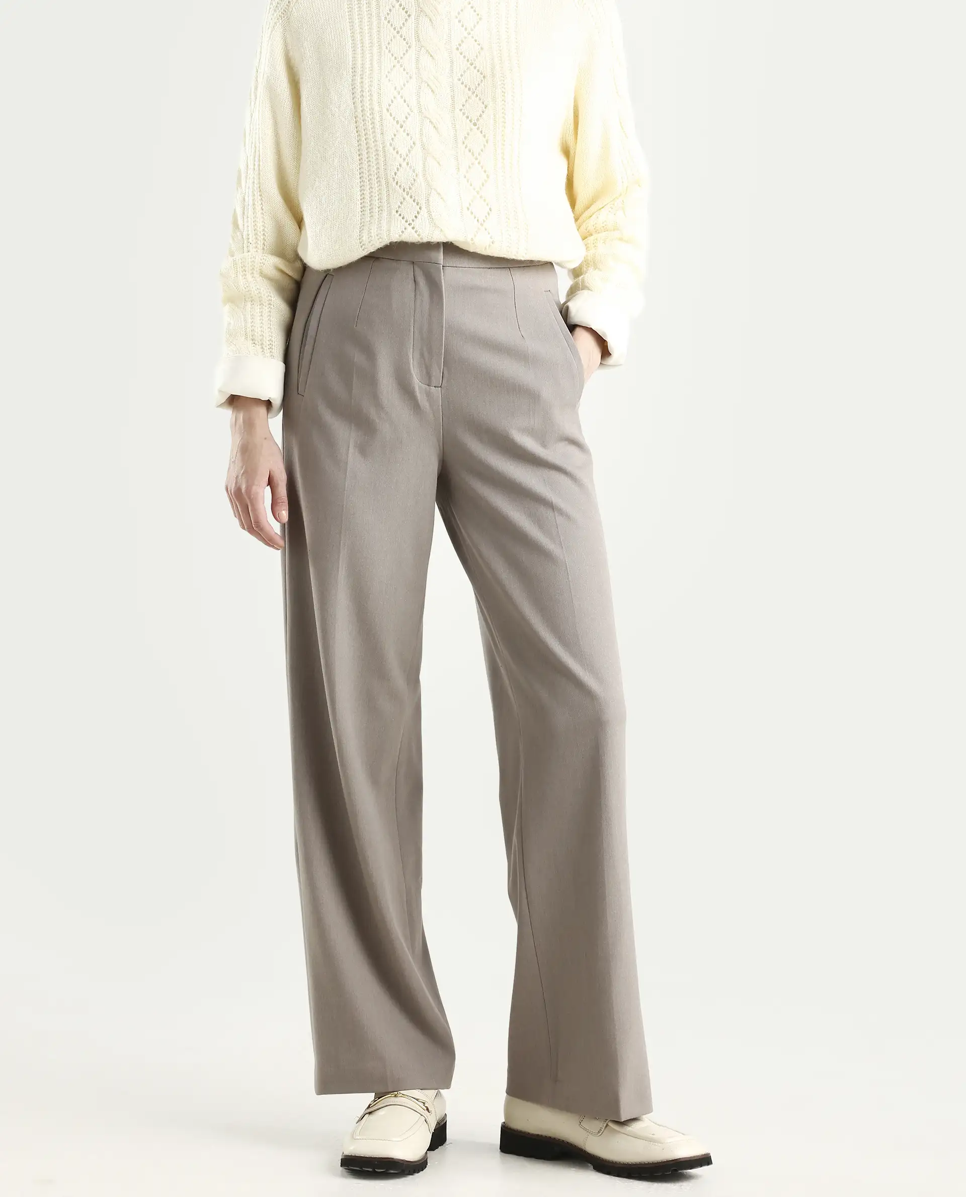 Rareism Women's Srait Fawn Polyester Blend Straight Fit Travel Trouser - Image 3