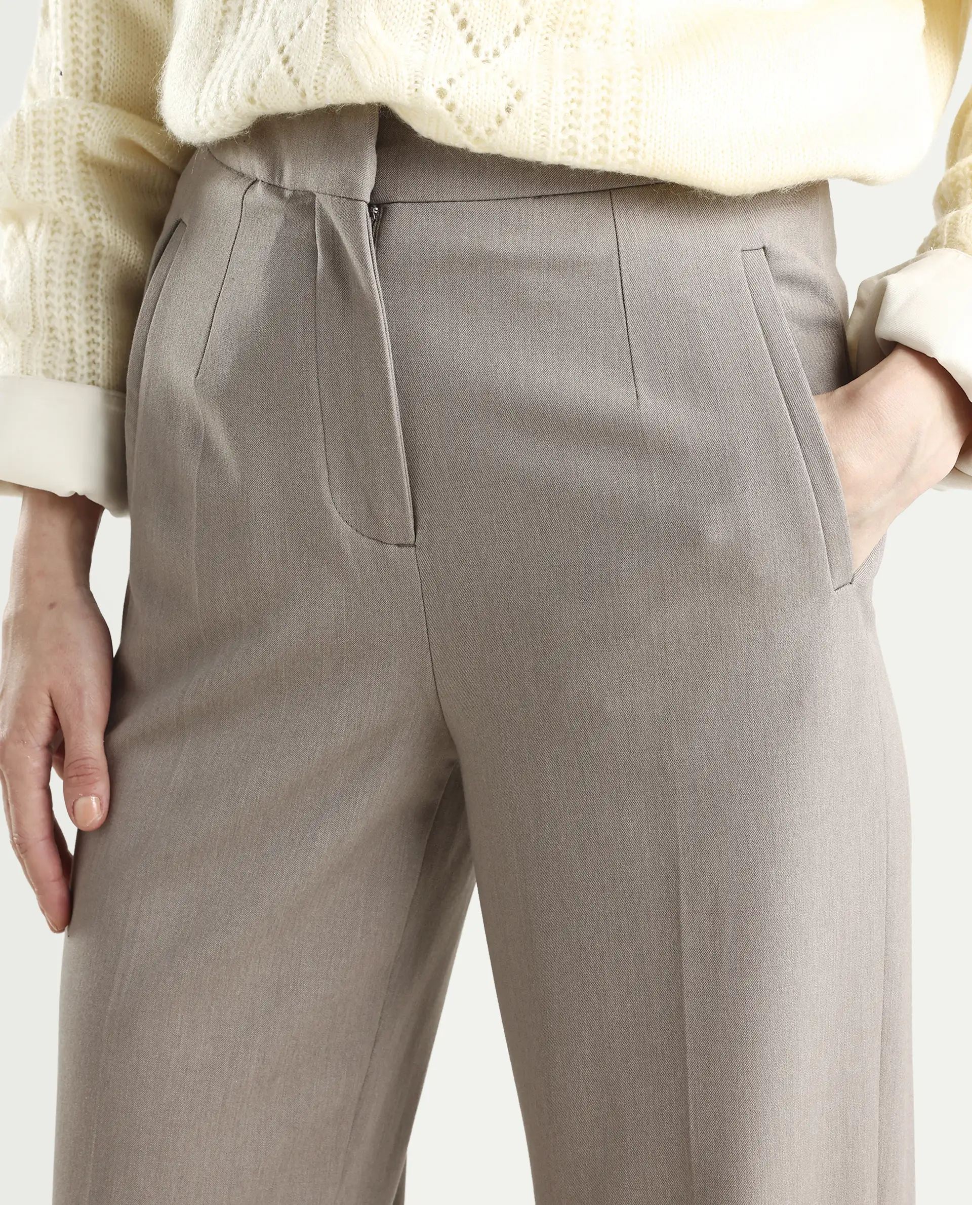 Rareism Women's Srait Fawn Polyester Blend Straight Fit Travel Trouser - Image 4