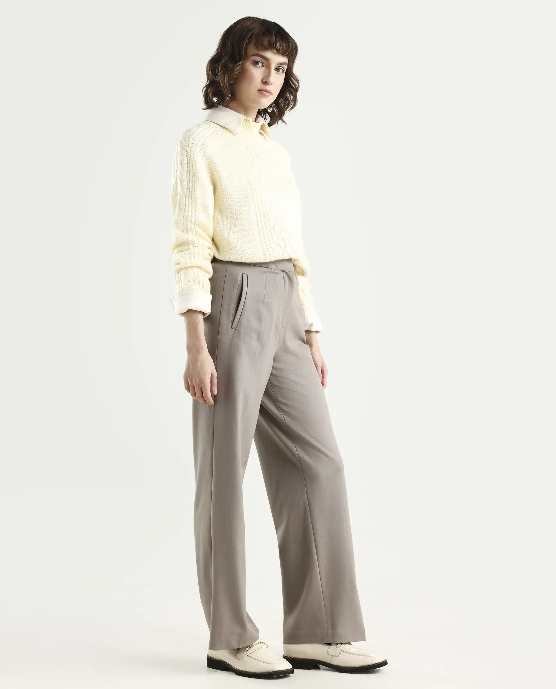 Rareism Women's Srait Fawn Polyester Blend Straight Fit Travel Trouser - Image 5