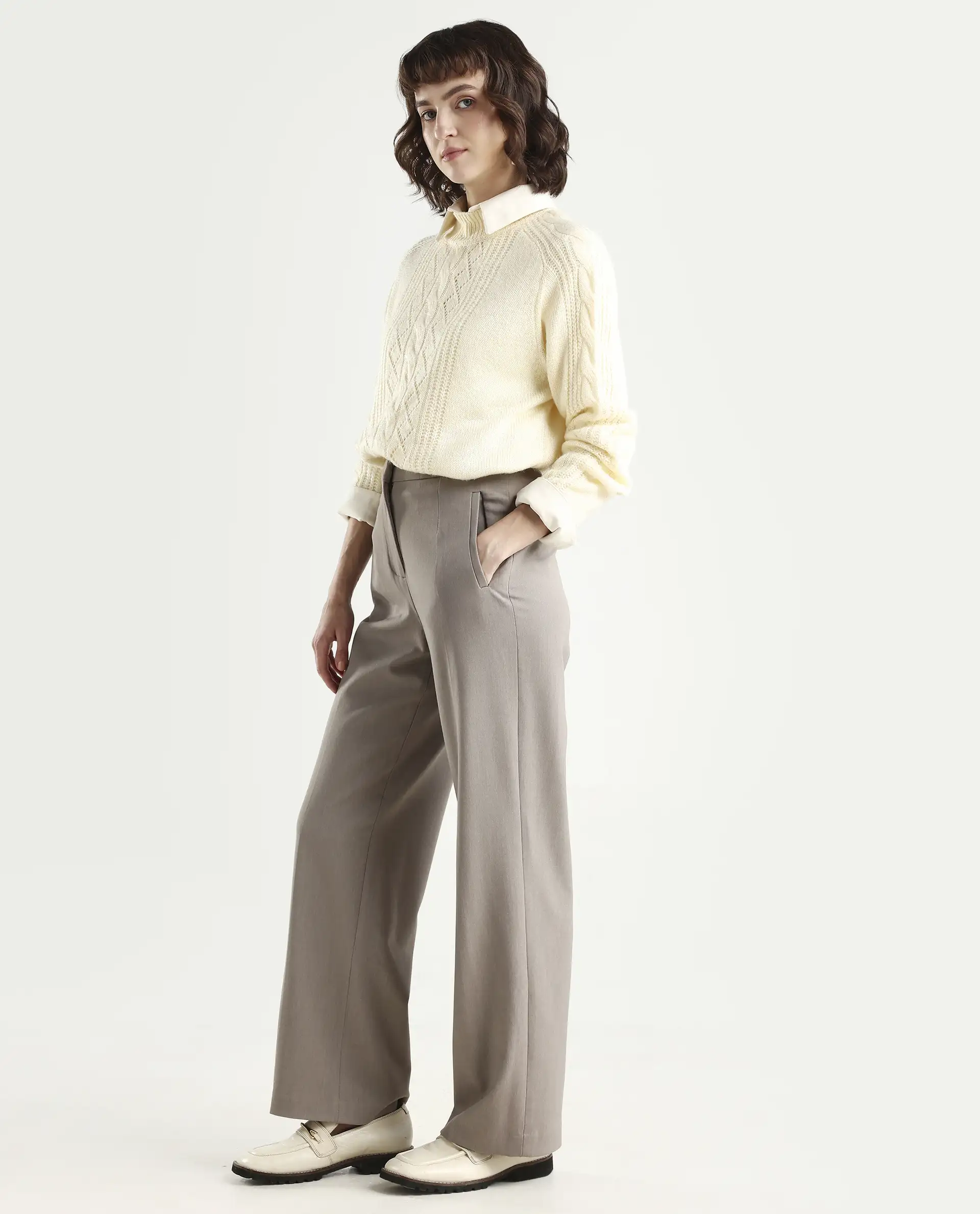 Rareism Women's Srait Fawn Polyester Blend Straight Fit Travel Trouser - Image 6