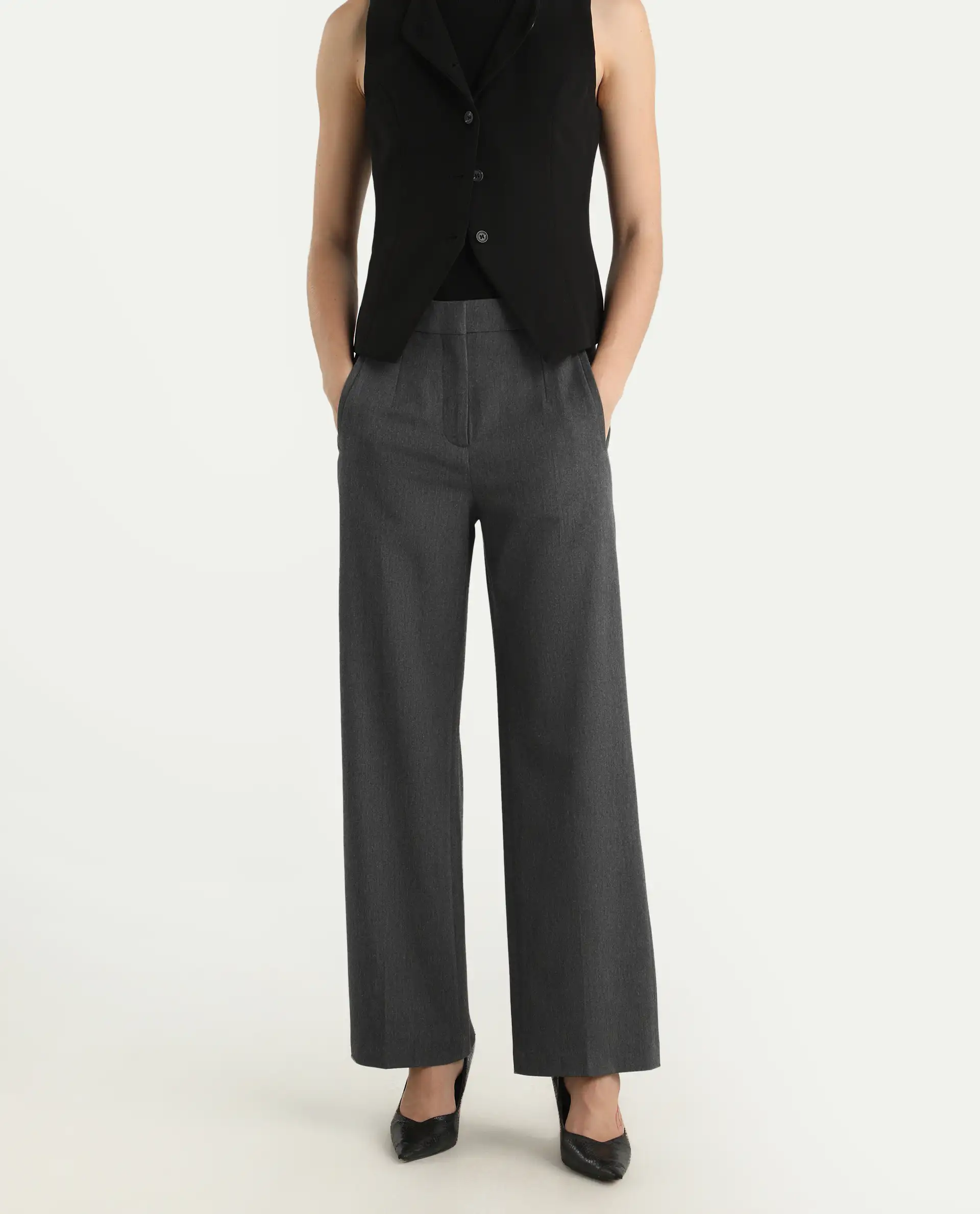 Rareism Women's Srait Grey Polyester Blend Straight Fit Travel Trouser - Image 2