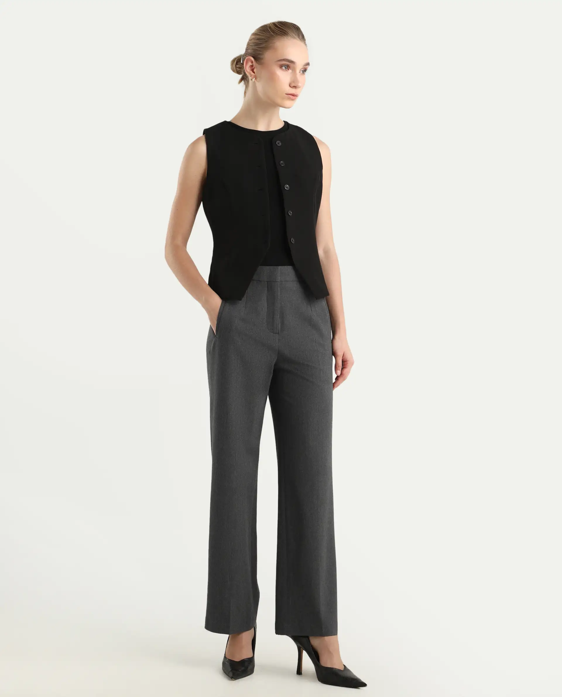 Rareism Women's Srait Grey Polyester Blend Straight Fit Travel Trouser - Image 5