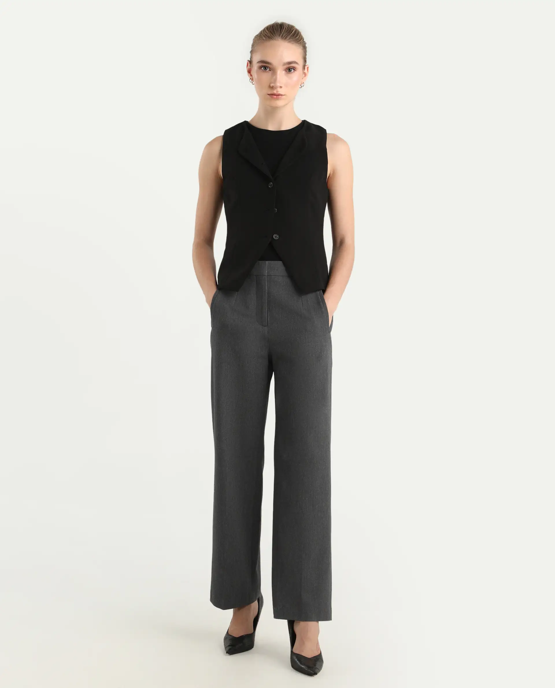 Rareism Women's Srait Grey Polyester Blend Straight Fit Travel Trouser - Image 6