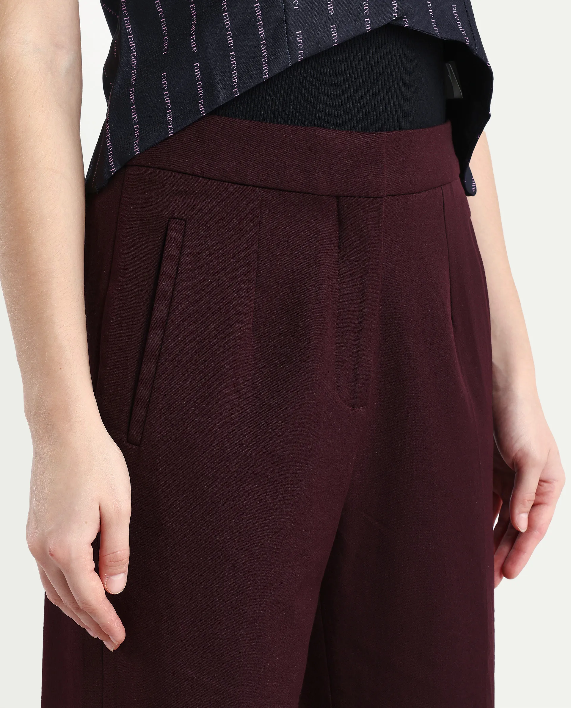 Rareism Women Srait Maroon Polyester Blend Button Closure Straight Fit Plain Travel Trouser - Image 4