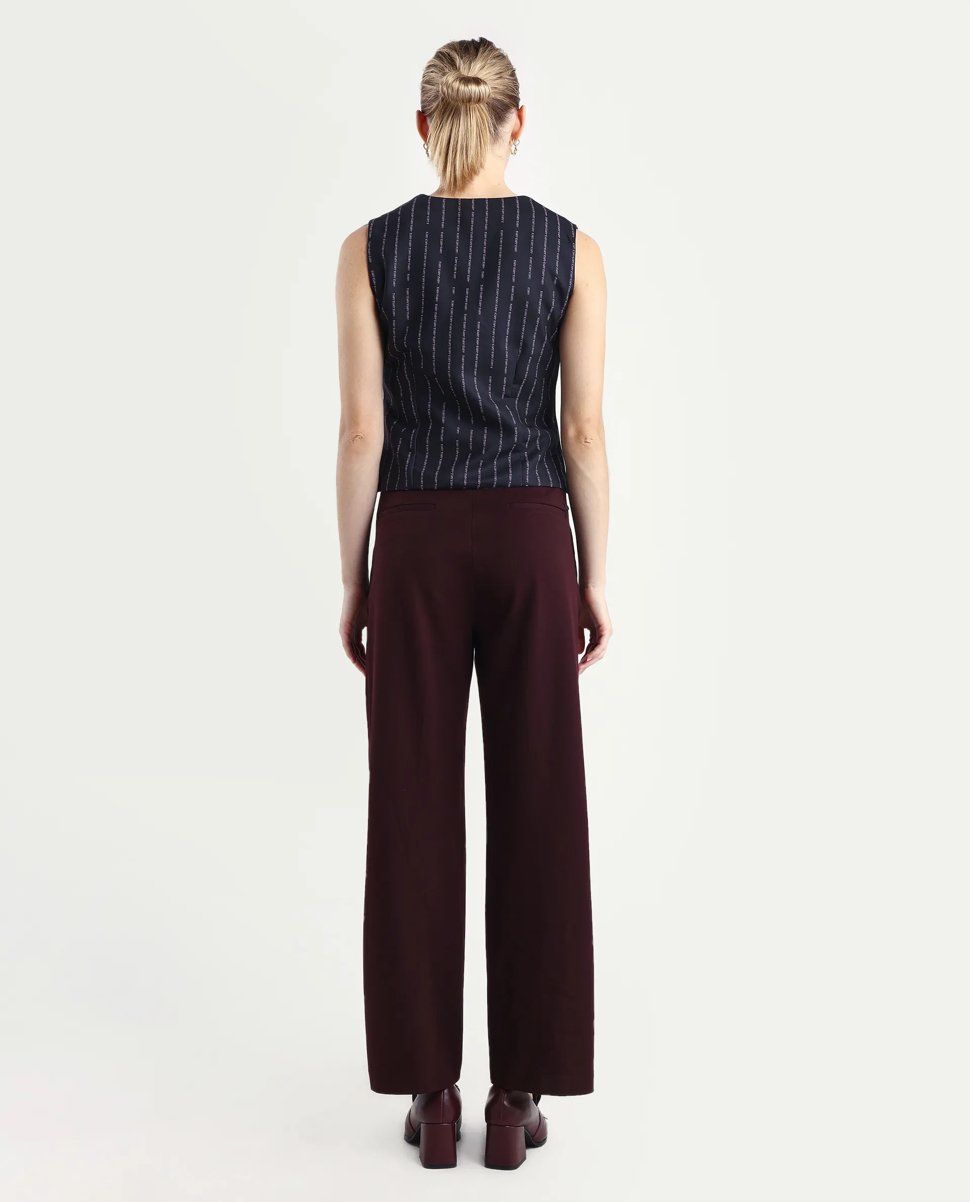 Rareism Women Srait Maroon Polyester Blend Button Closure Straight Fit Plain Travel Trouser - Image 7