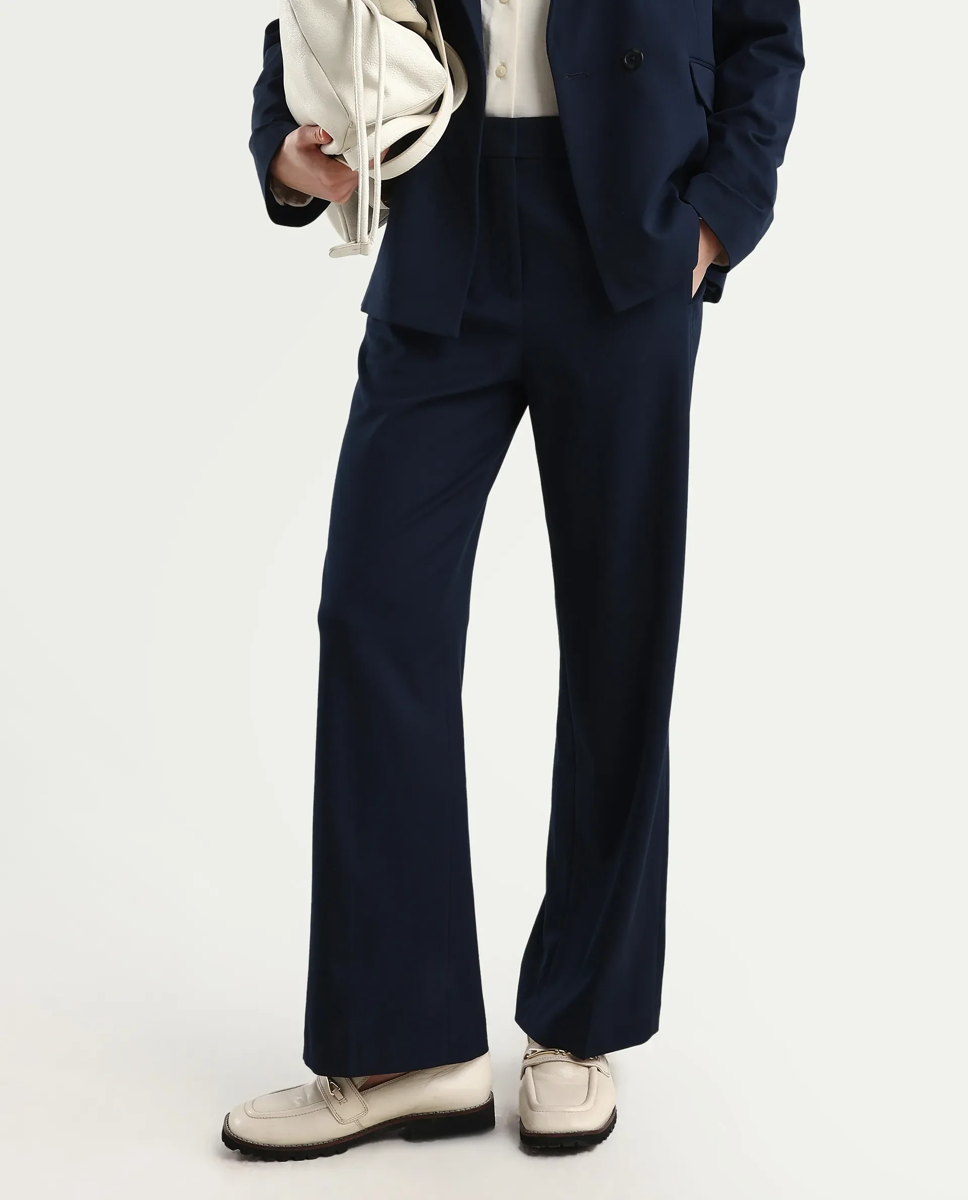 Rareism Women's Srait Navy Polyester Blend Straight Fit Travel Trouser - Image 2