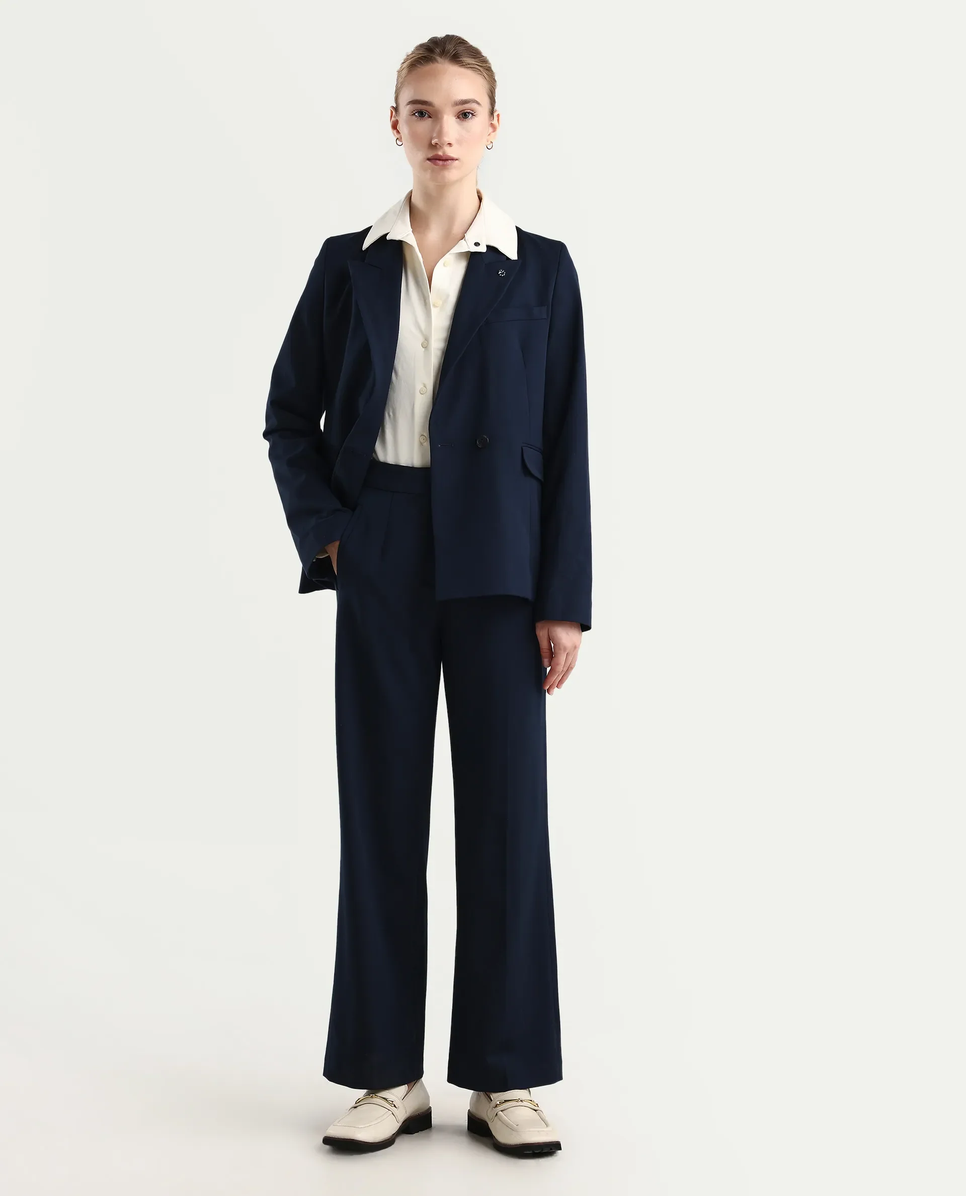 Rareism Women's Srait Navy Polyester Blend Straight Fit Travel Trouser - Image 3