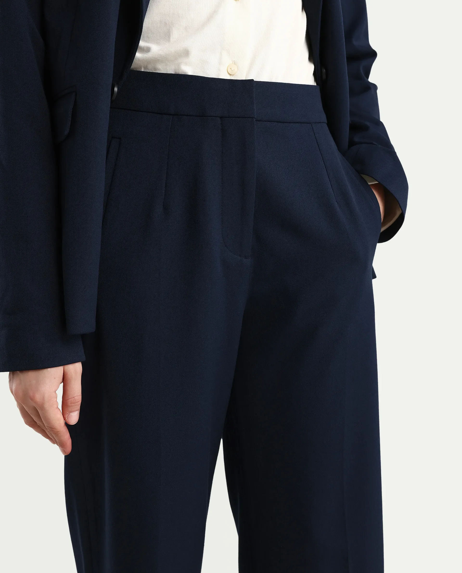 Rareism Women's Srait Navy Polyester Blend Straight Fit Travel Trouser - Image 4