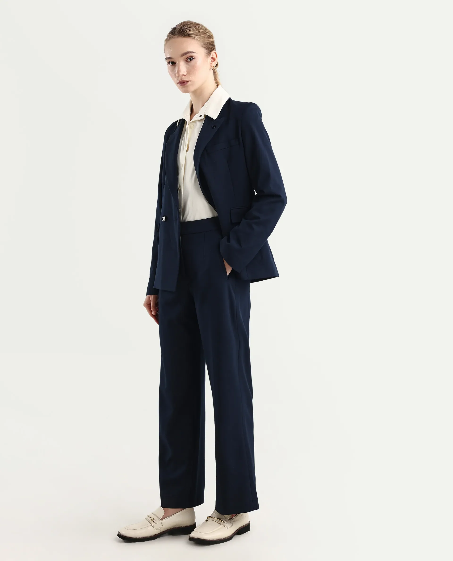 Rareism Women's Srait Navy Polyester Blend Straight Fit Travel Trouser - Image 5