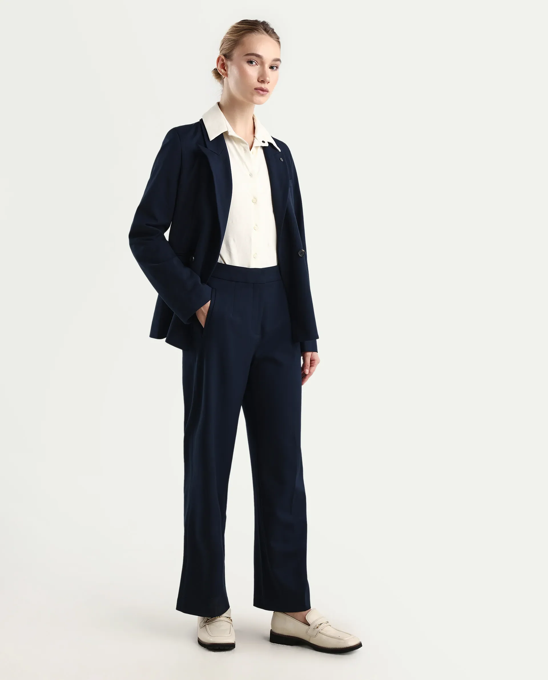 Rareism Women's Srait Navy Polyester Blend Straight Fit Travel Trouser - Image 6
