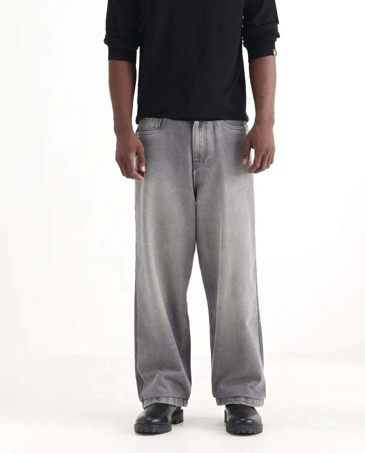 Rare Rabbit Men's Srito Grey Cotton Plain Baggy Fit Jeans - Image 2