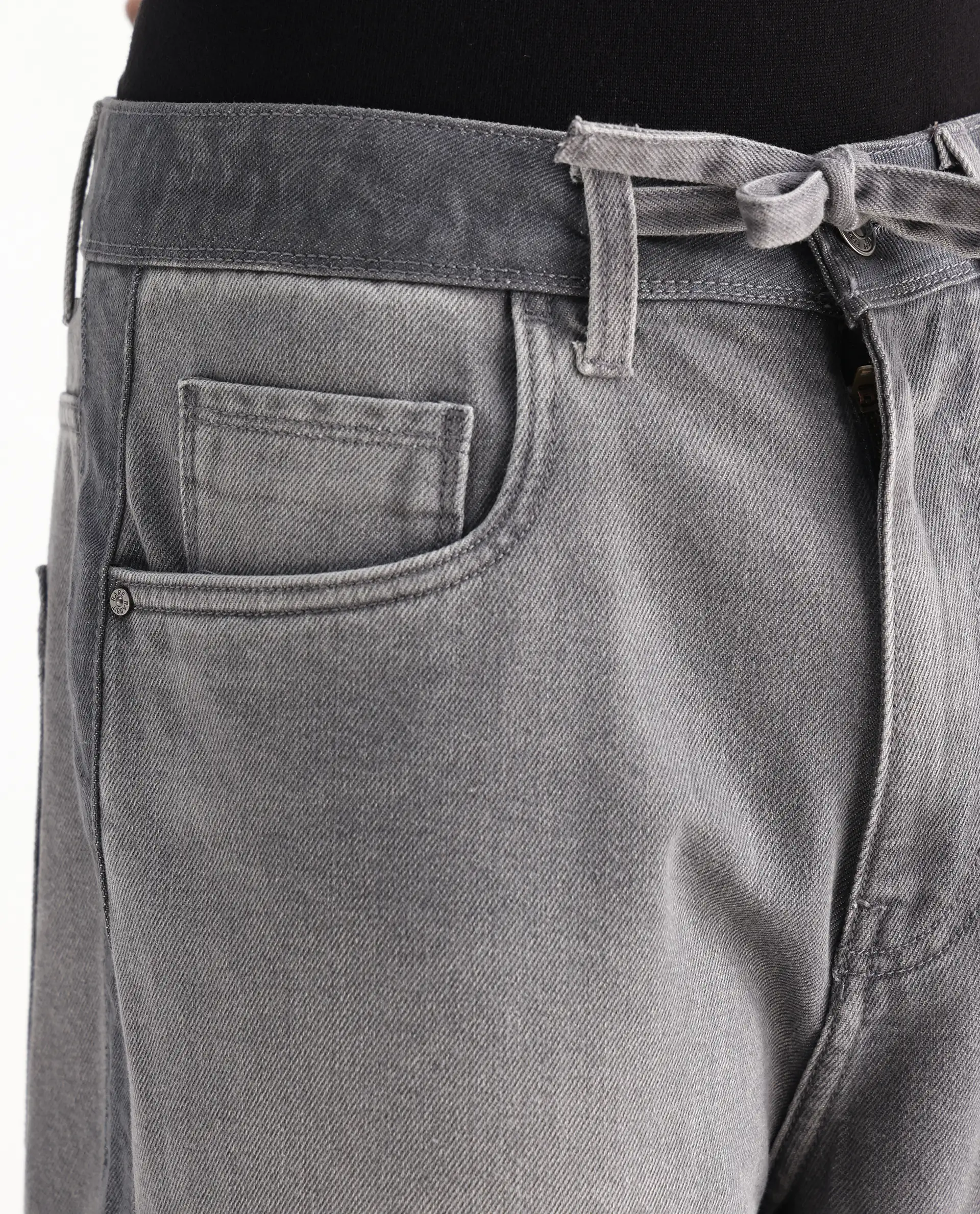 Rare Rabbit Men's Srito Grey Cotton Plain Baggy Fit Jeans - Image 8
