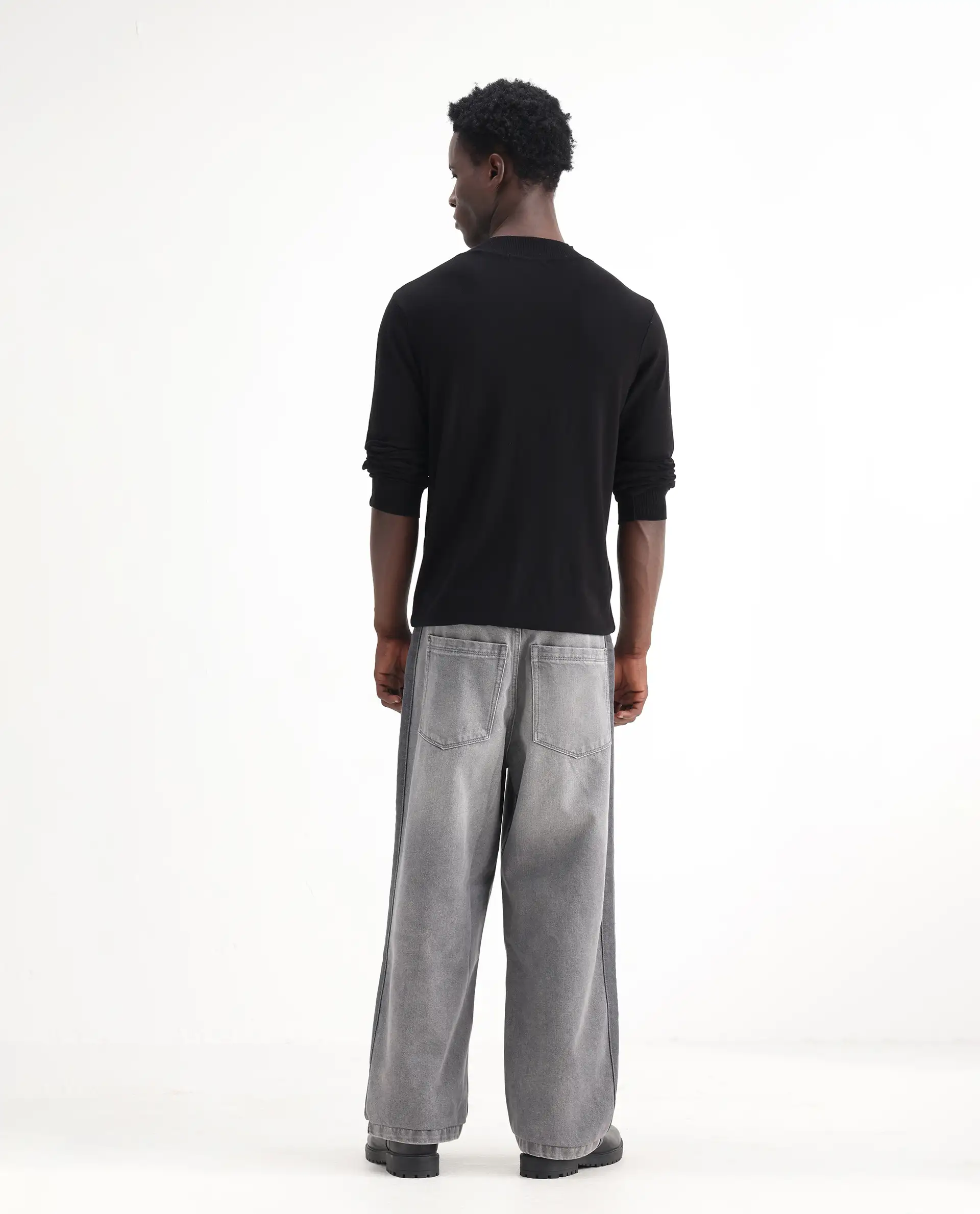 Rare Rabbit Men's Srito Grey Cotton Plain Baggy Fit Jeans - Image 9