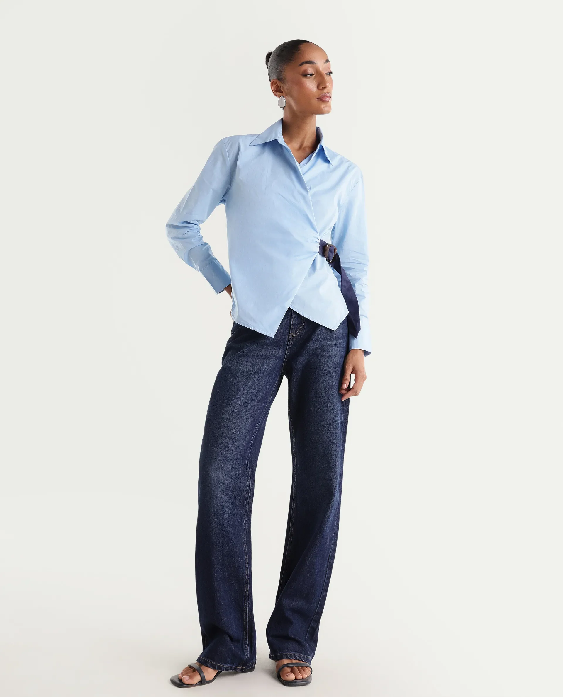 Rareism Women's Stalia Dark Blue Cotton Blend Straight Fit Plain Jeans - Image 3