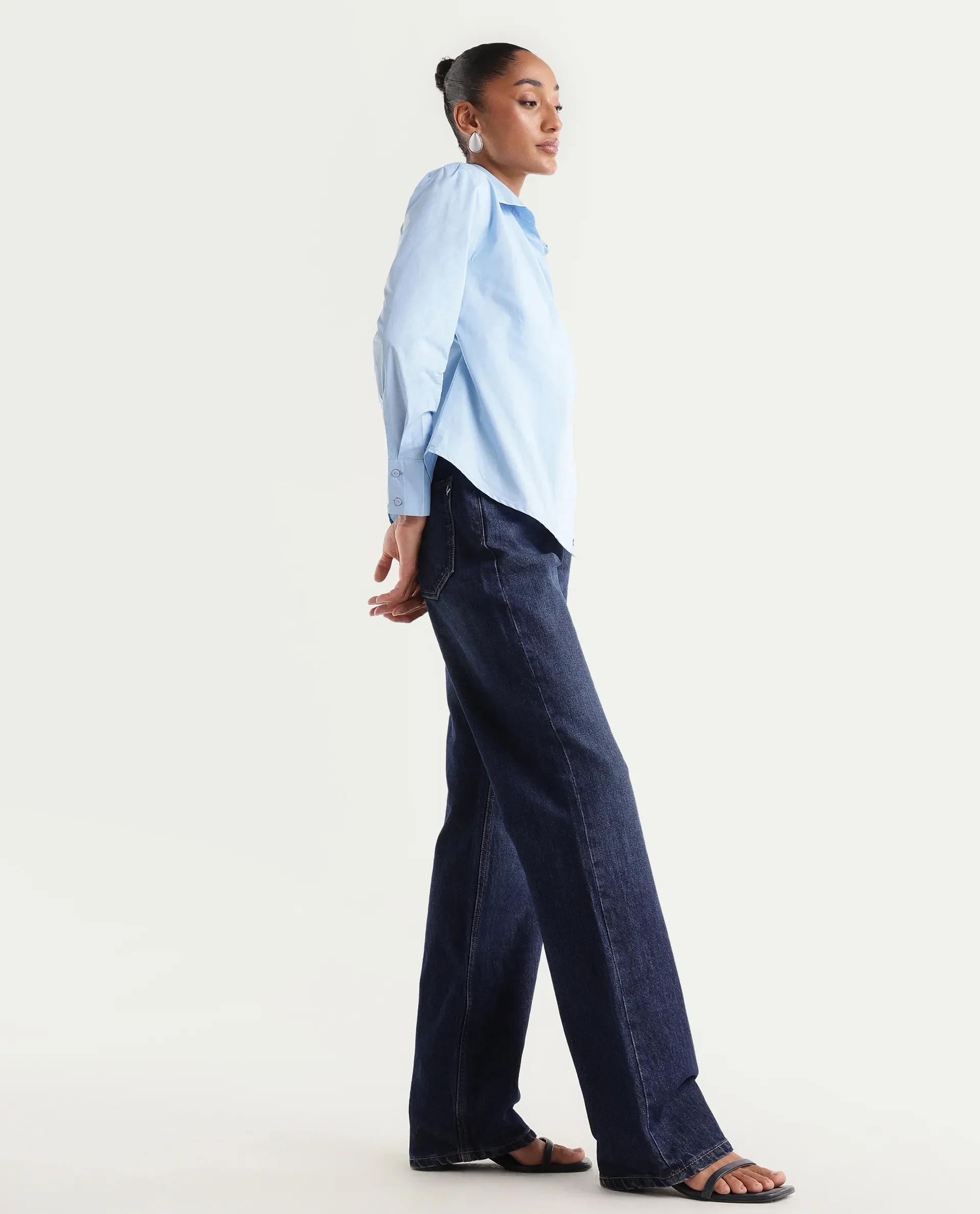 Rareism Women's Stalia Dark Blue Cotton Blend Straight Fit Plain Jeans - Image 6