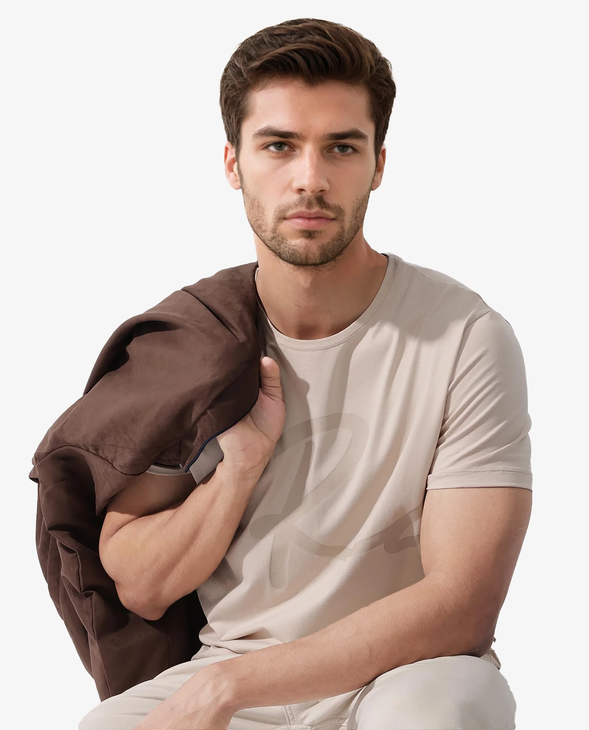 Rare Rabbit Men's Stamp2 Beige Cotton Blend Graphic Print Regular Fit Half Sleeve Crew Neck T-Shirt