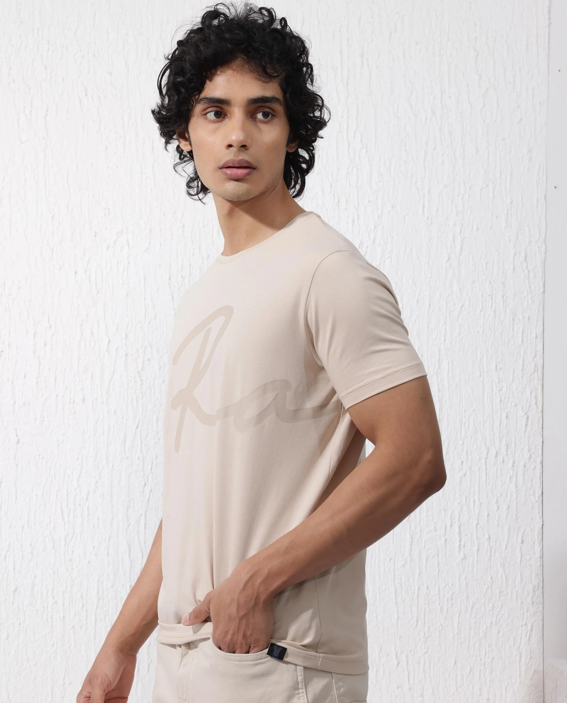 Rare Rabbit Men's Stamp2 Beige Cotton Blend Graphic Print Regular Fit Half Sleeve Crew Neck T-Shirt - Image 10