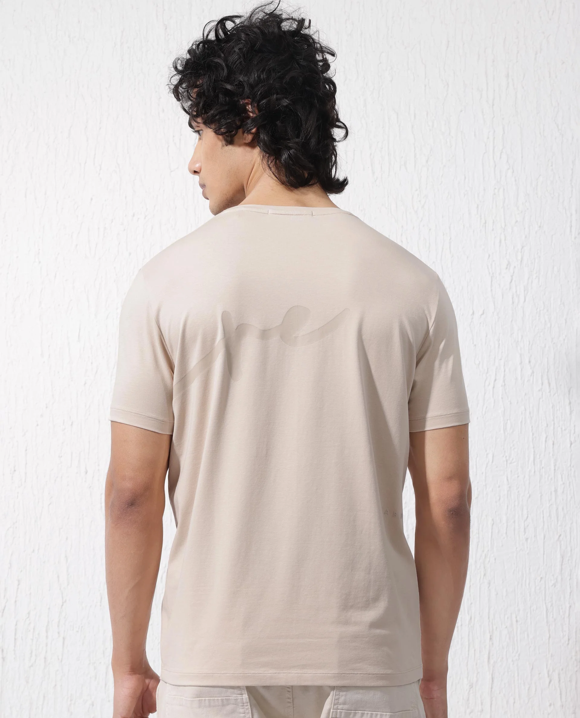 Rare Rabbit Men's Stamp2 Beige Cotton Blend Graphic Print Regular Fit Half Sleeve Crew Neck T-Shirt - Image 11