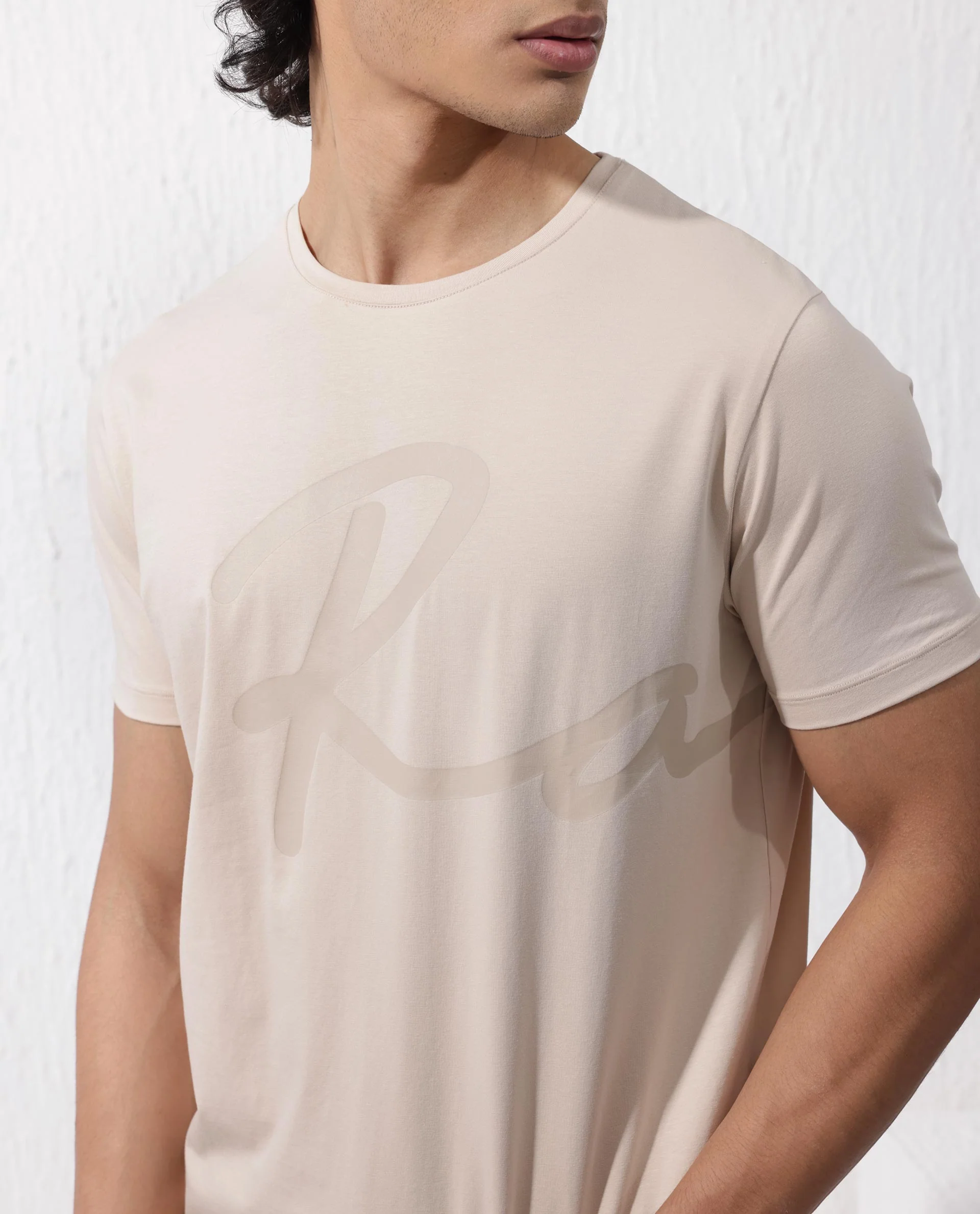 Rare Rabbit Men's Stamp2 Beige Cotton Blend Graphic Print Regular Fit Half Sleeve Crew Neck T-Shirt - Image 6