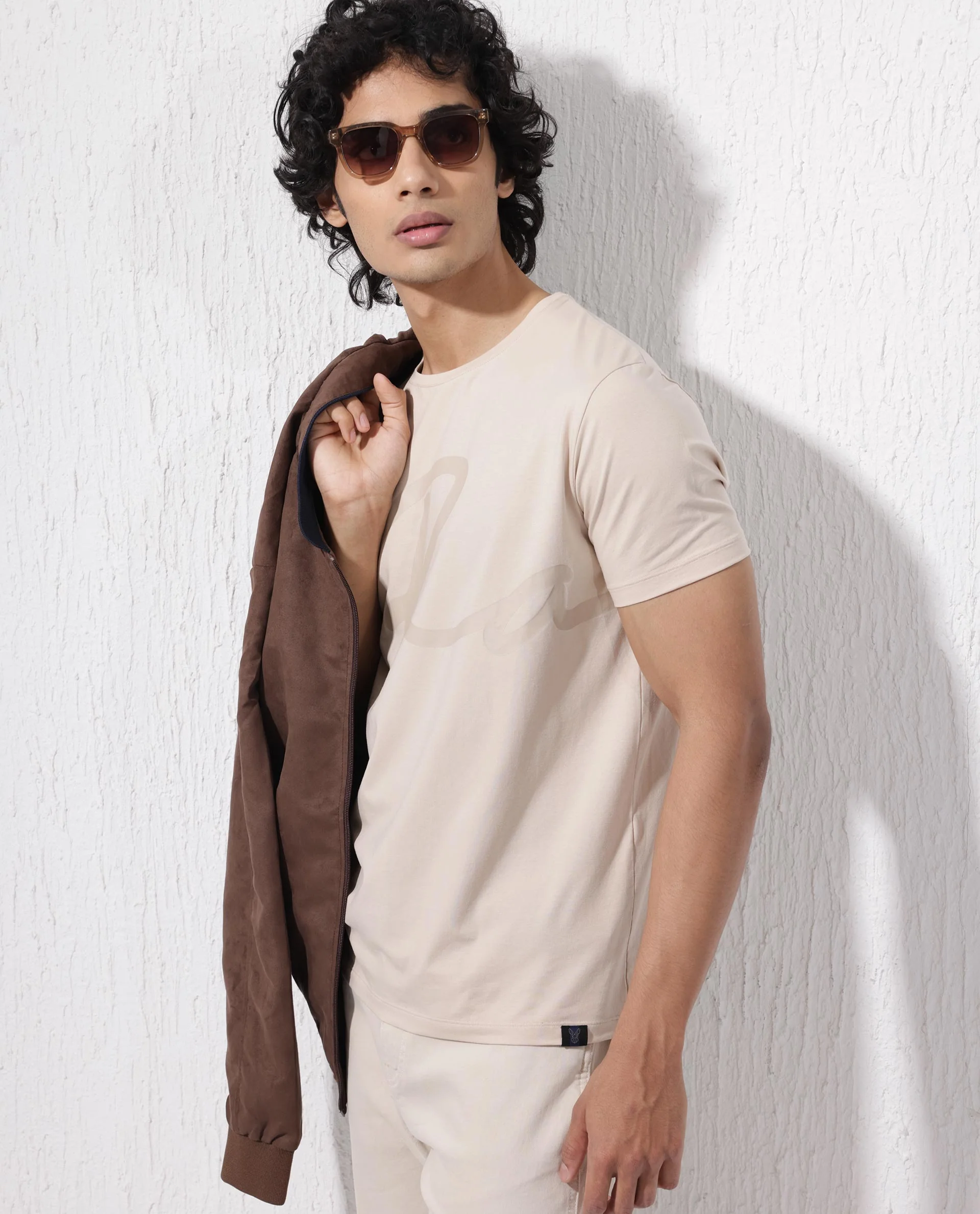 Rare Rabbit Men's Stamp2 Beige Cotton Blend Graphic Print Regular Fit Half Sleeve Crew Neck T-Shirt - Image 8