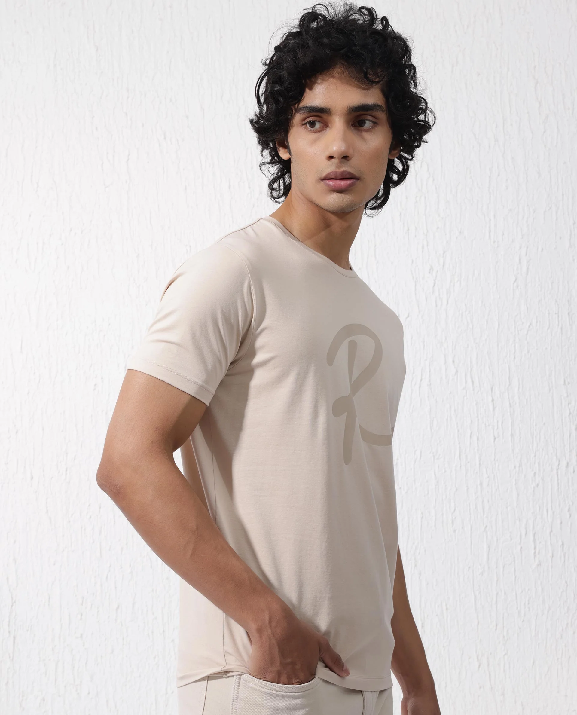 Rare Rabbit Men's Stamp2 Beige Cotton Blend Graphic Print Regular Fit Half Sleeve Crew Neck T-Shirt - Image 9